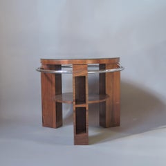 A Fine French Art Deco Walnut and Chrome Two-Tiered Gueridon