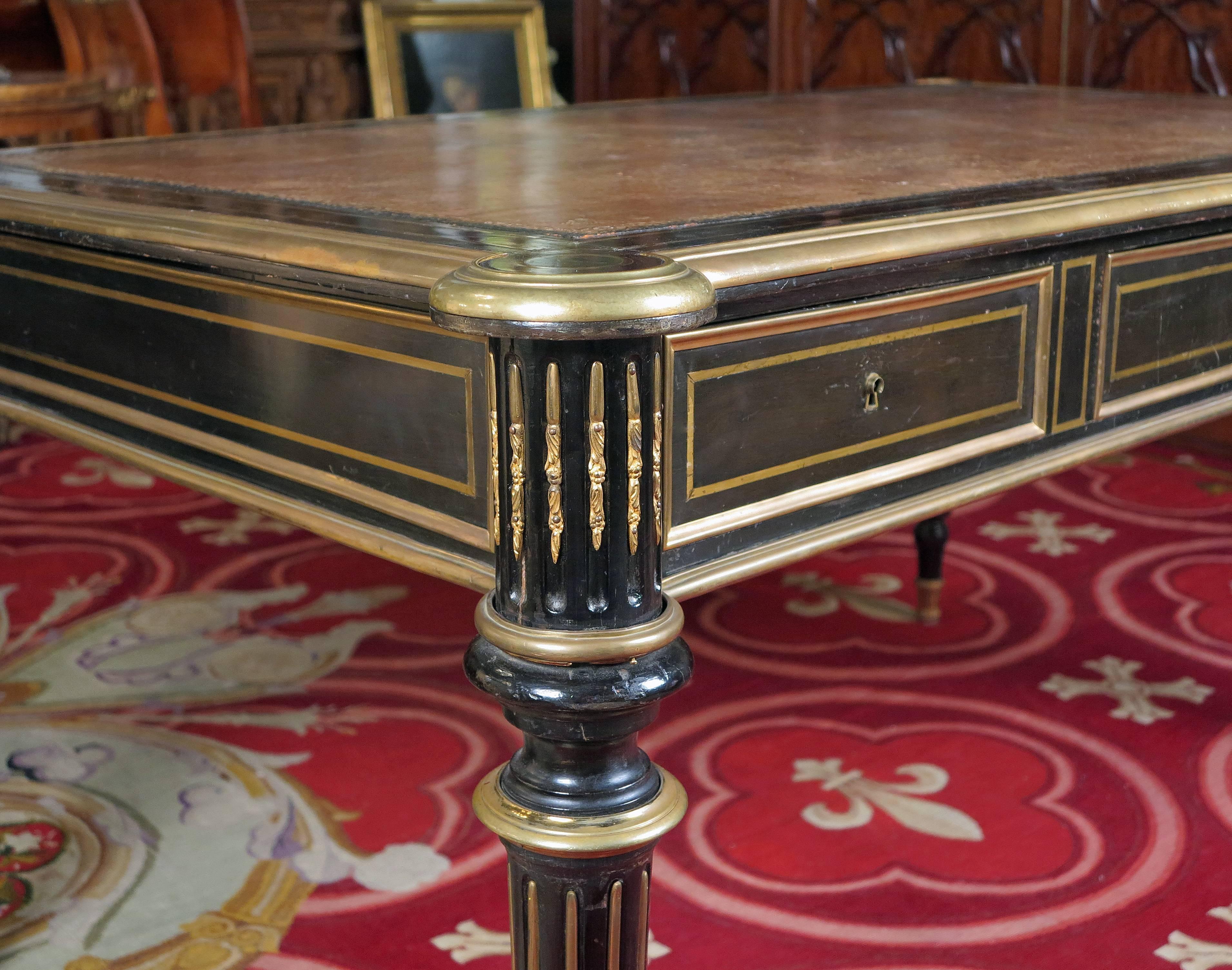 Louis XVI Fine French Ebonized and Brass Inlaid Bureau Plat by Etienne Vieux