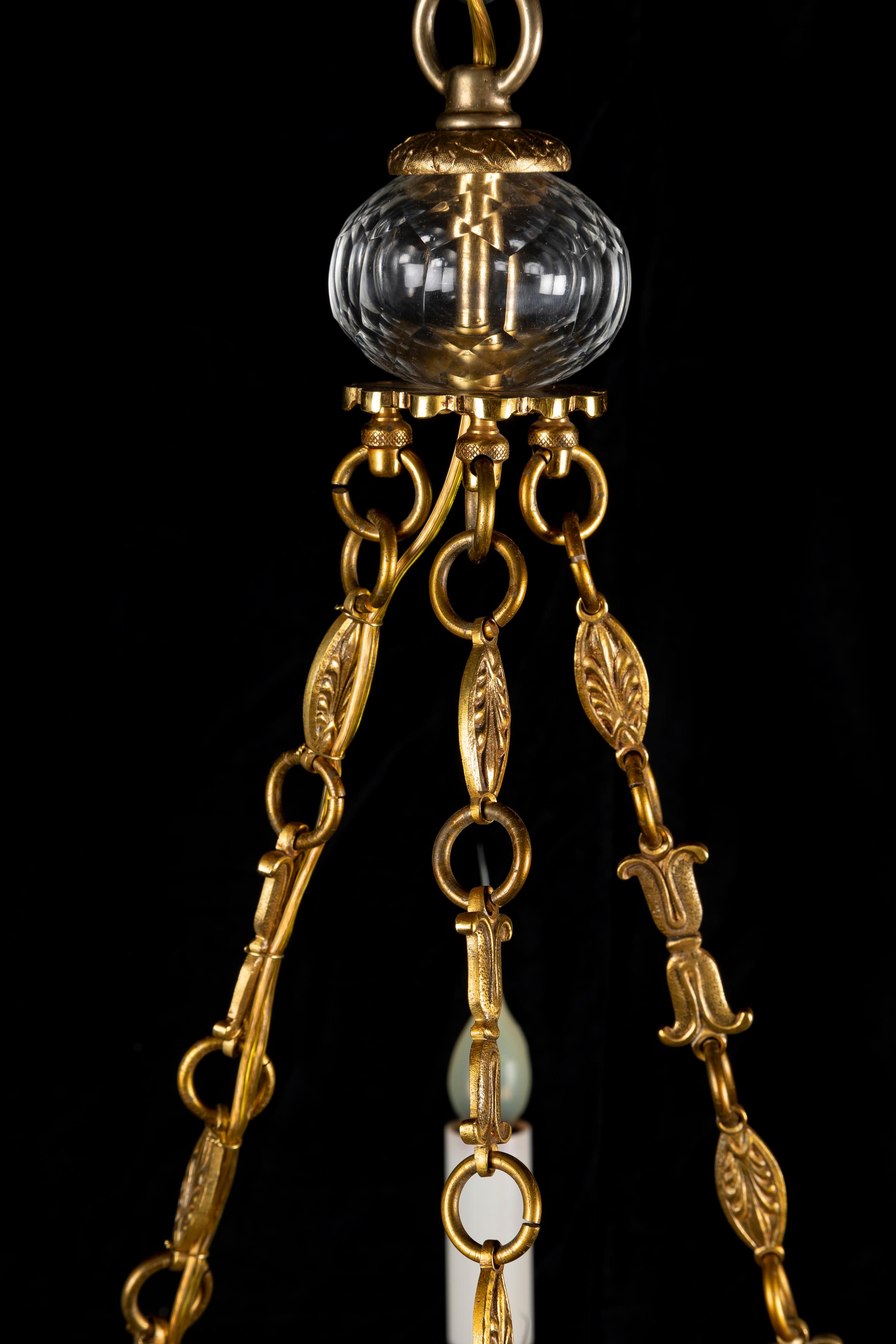 Lustre Swan en bronze doré et cristal de style Empire français en vente 4