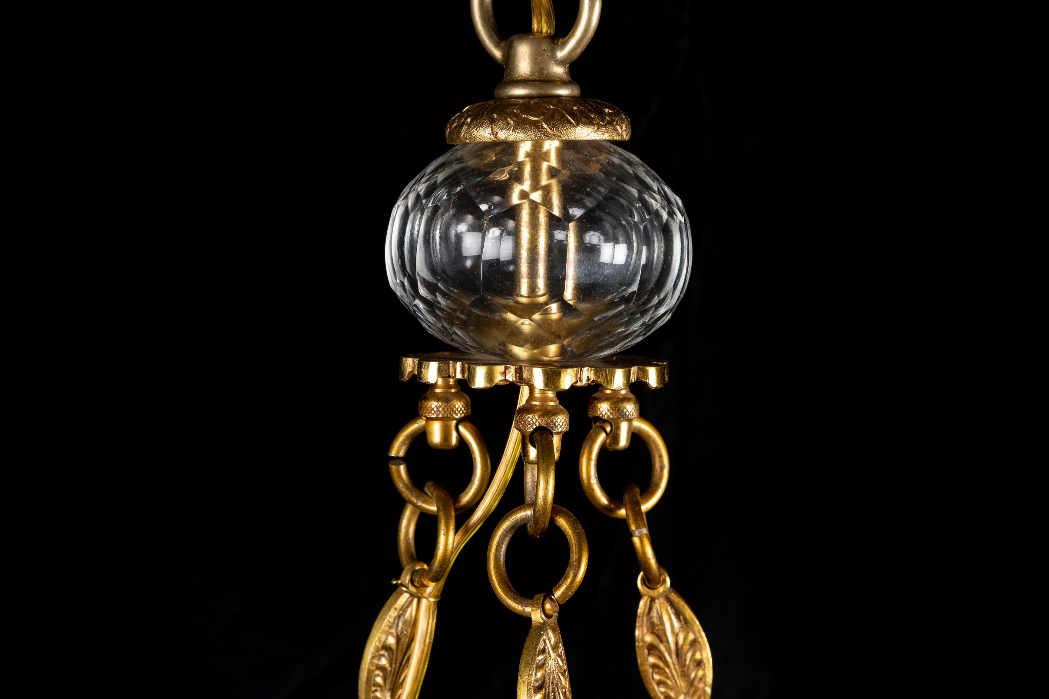 Lustre Swan en bronze doré et cristal de style Empire français en vente 5