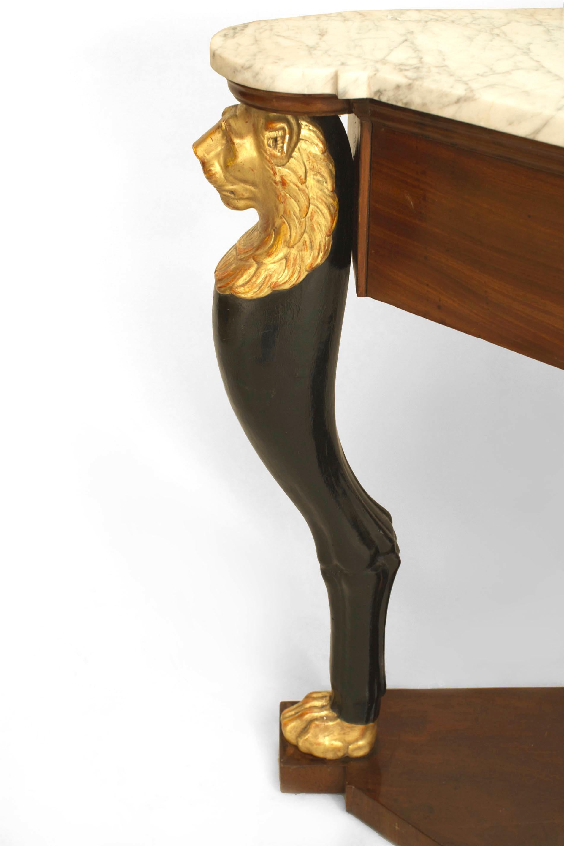A Fine French Empire Triangular Console Table with Gilt Lion Heads In Good Condition In New York, NY