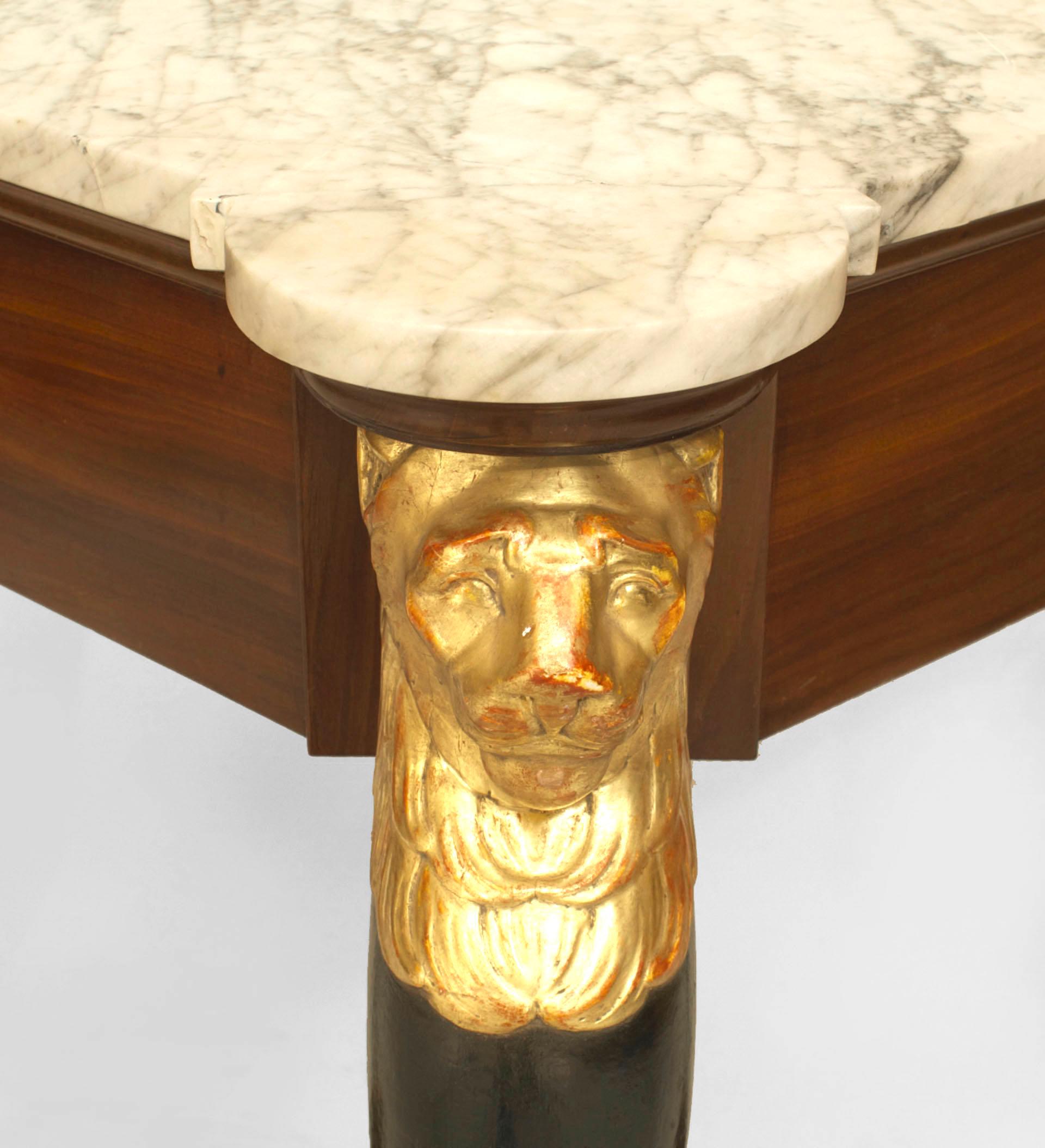 Early 19th Century A Fine French Empire Triangular Console Table with Gilt Lion Heads