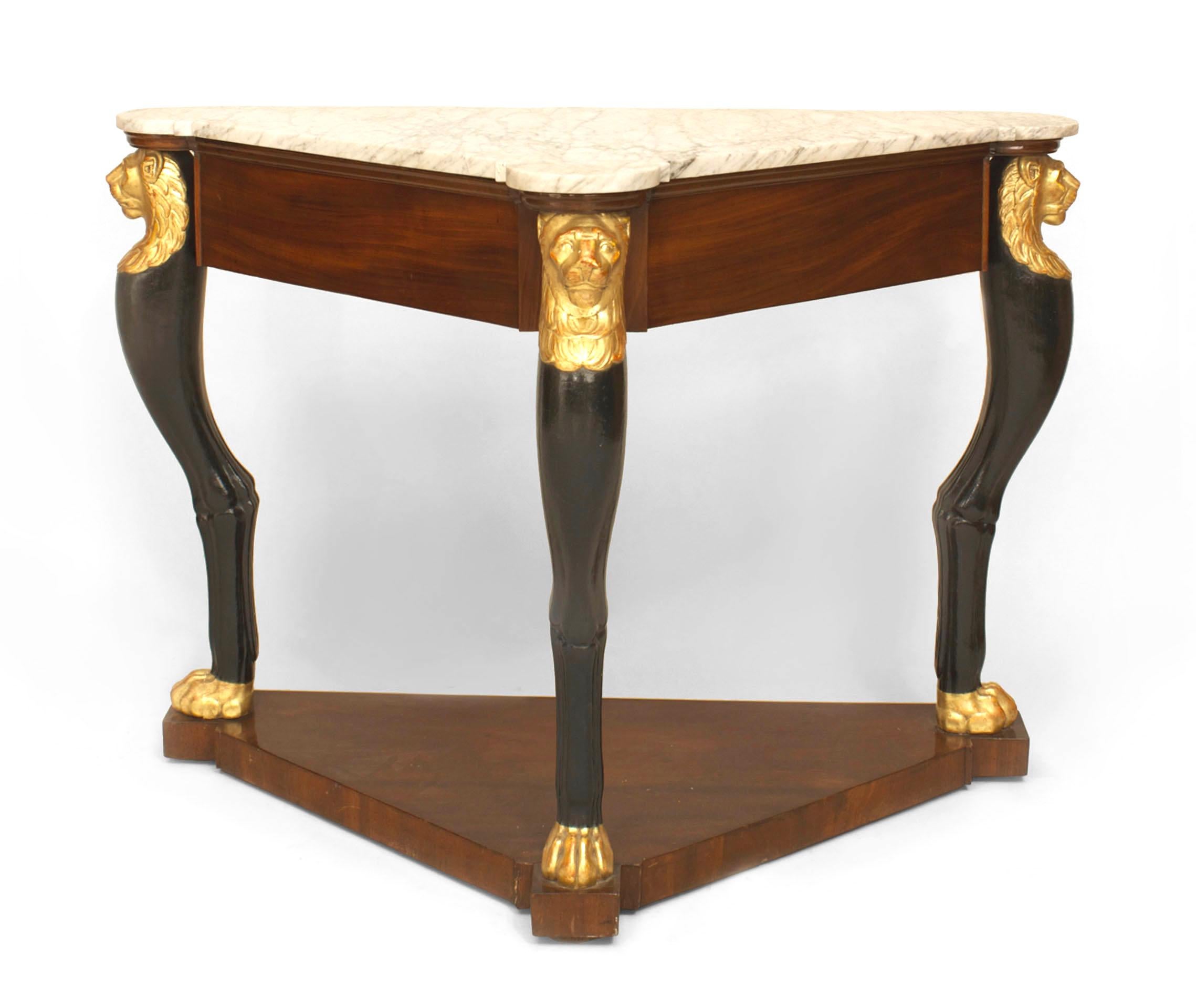 Marble A Fine French Empire Triangular Console Table with Gilt Lion Heads