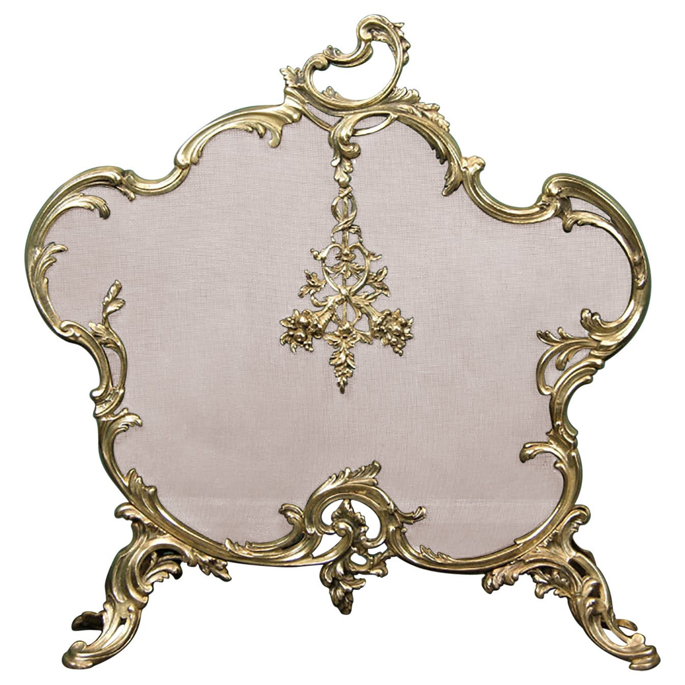 A fine French Gilt Brass Fireplace Fire Screen of Rococo Form