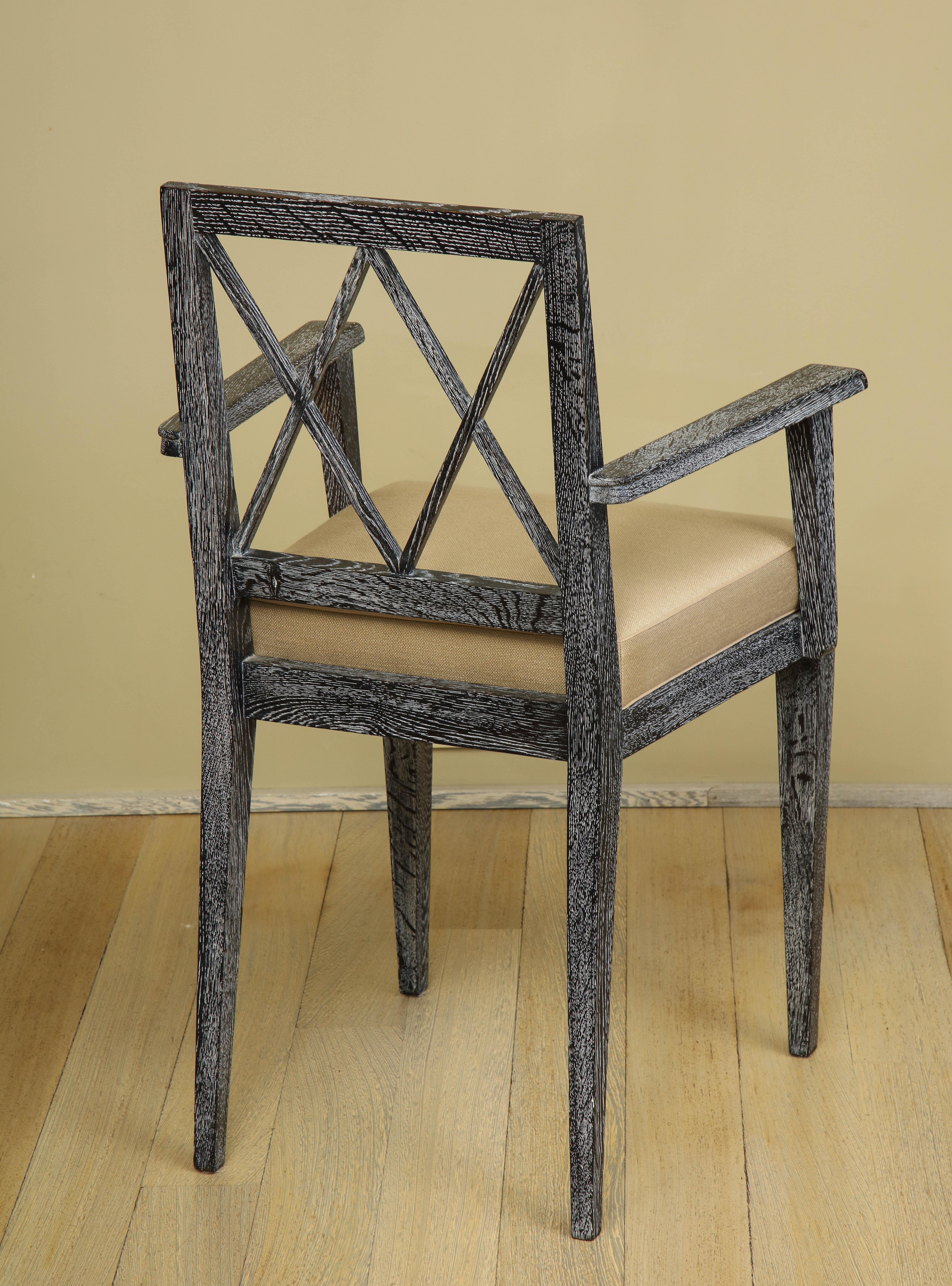 Mid-20th Century Fine French Gray Cerused Oak Desk and Chair Set from a Maine Estate For Sale