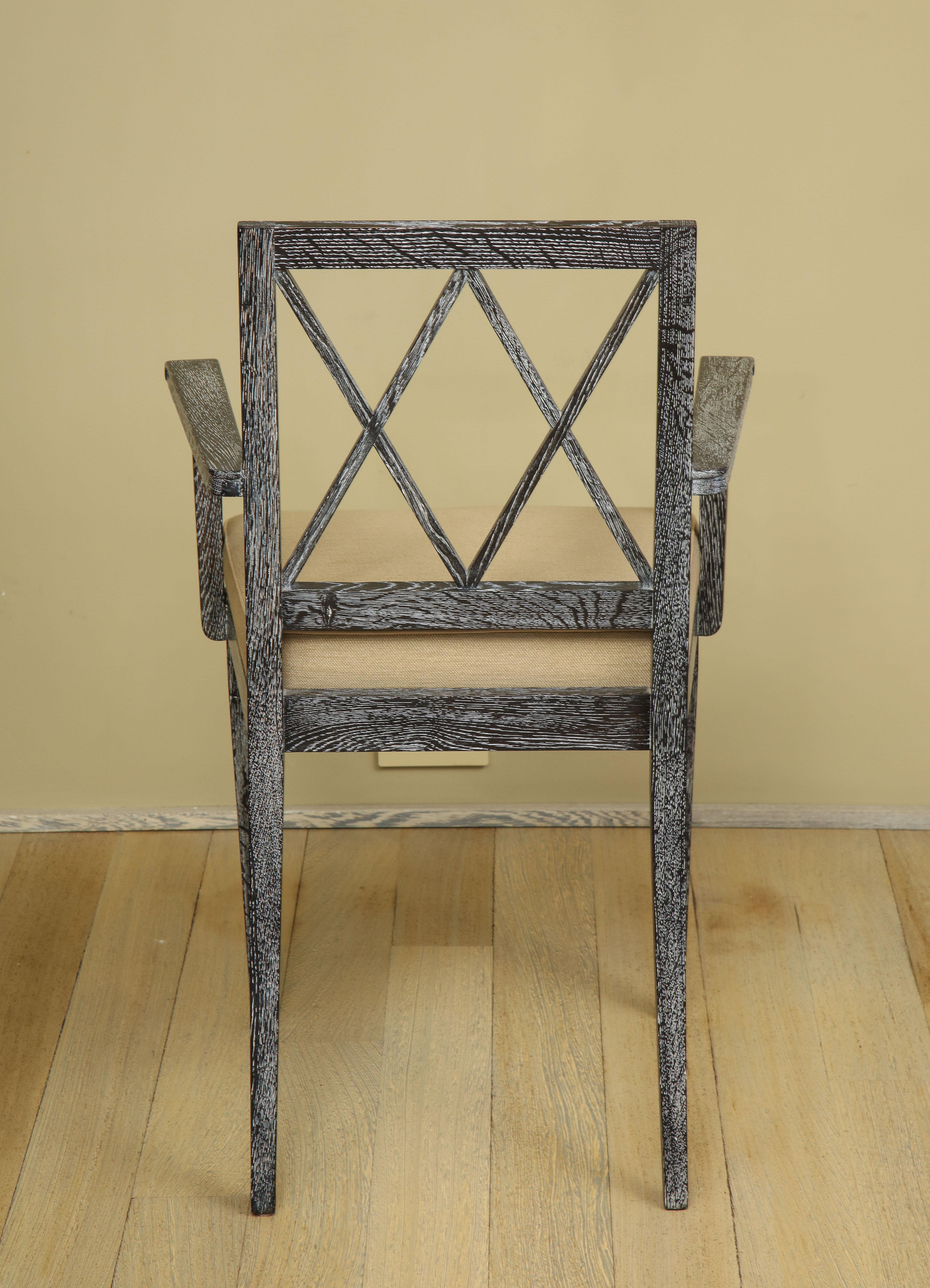 Wood Fine French Gray Cerused Oak Desk and Chair Set from a Maine Estate For Sale