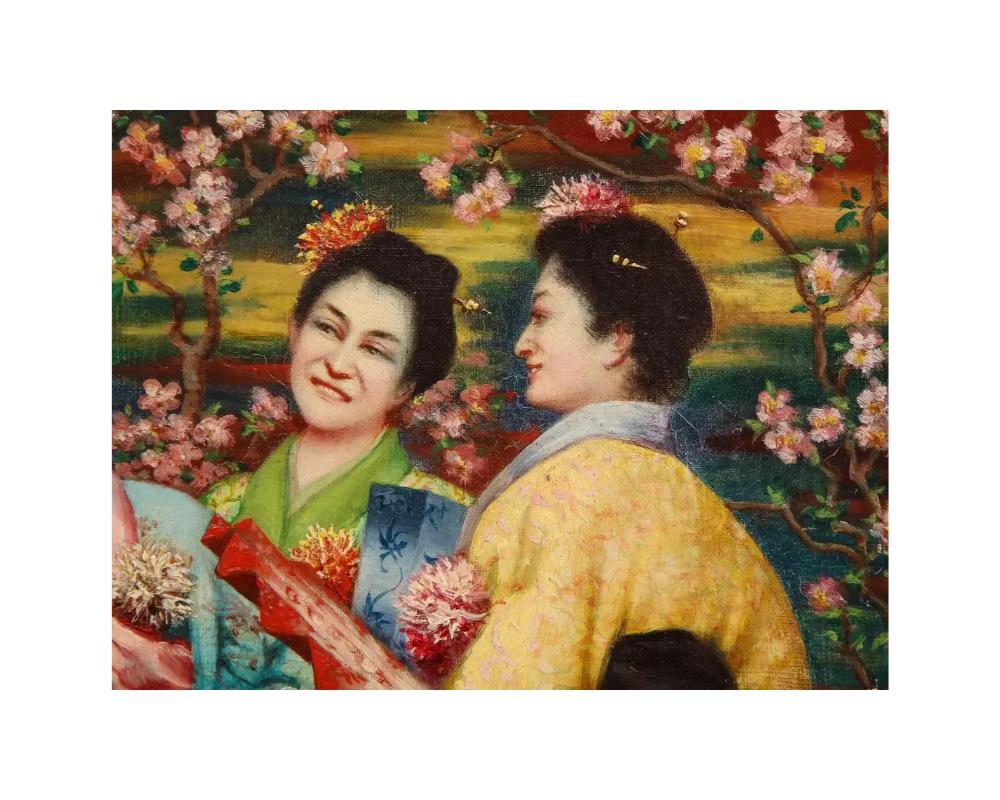 Französisches Japonismus, Öl auf Leinwand, Gemälde der „Drei Geishas“, ca. 1900, Öl im Angebot 1