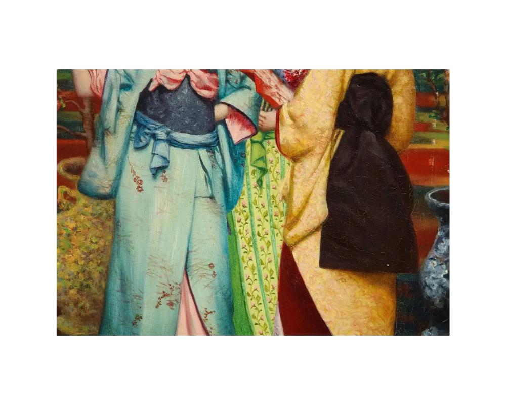 Französisches Japonismus, Öl auf Leinwand, Gemälde der „Drei Geishas“, ca. 1900, Öl im Angebot 2