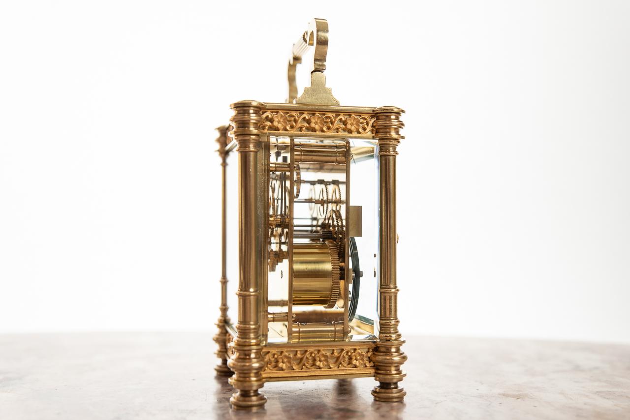 Polished Fine French Late 19th Century 8 Day Striking Brass Cased Carriage Clock For Sale