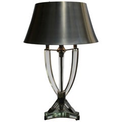 Fine French Midcentury Metal and Glass Table Lamp Attributed to Sabino