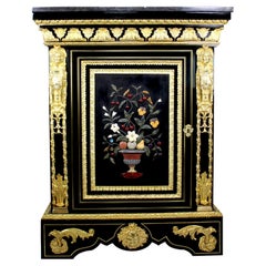 Antique Fine French Napoleon III Ormolu Mounted Ebonized Wood & Pietra Dura Cabinet