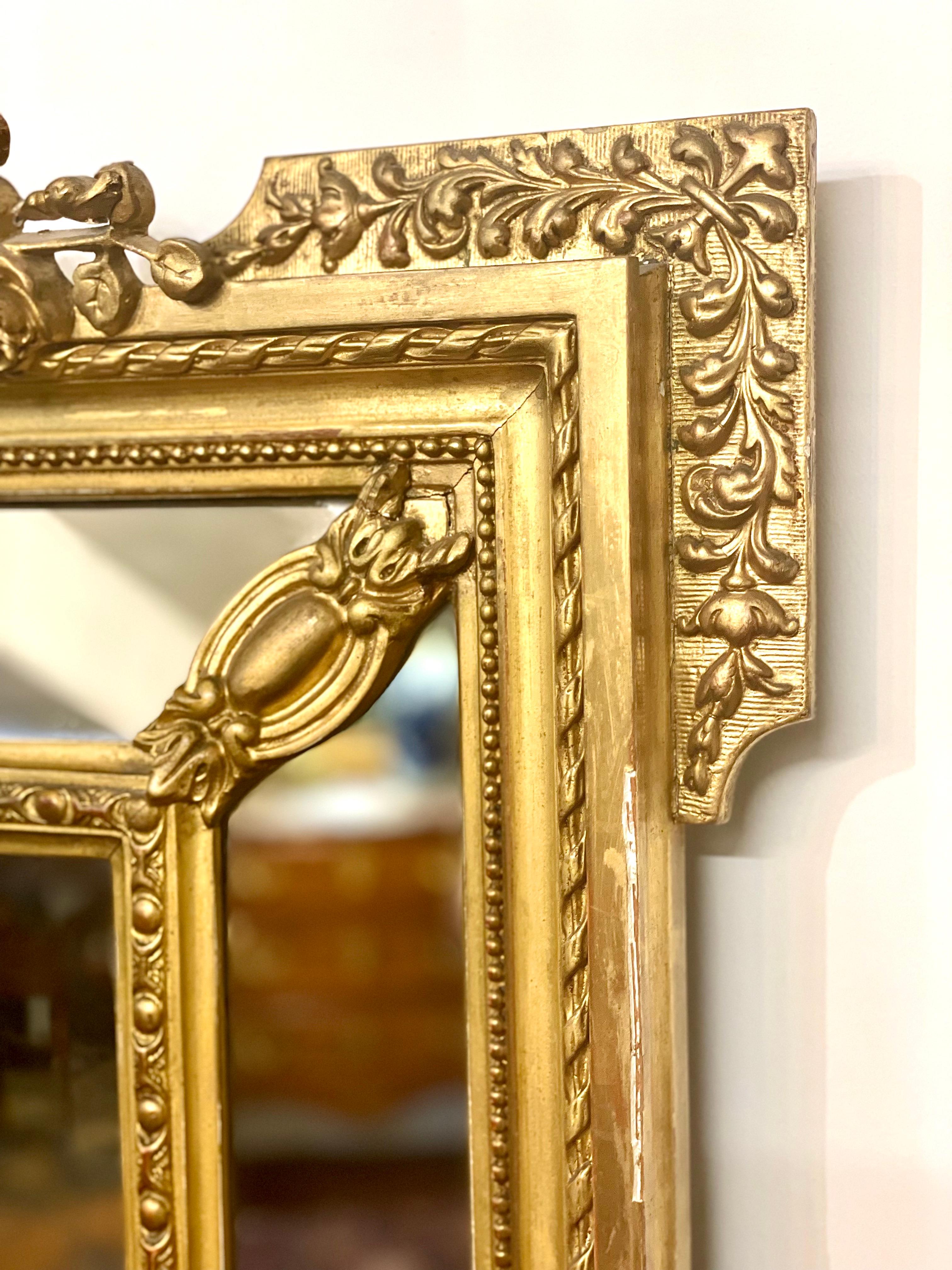 Louis XVI Napoleon III Period Giltwood Beveled Mirror with Parecloses