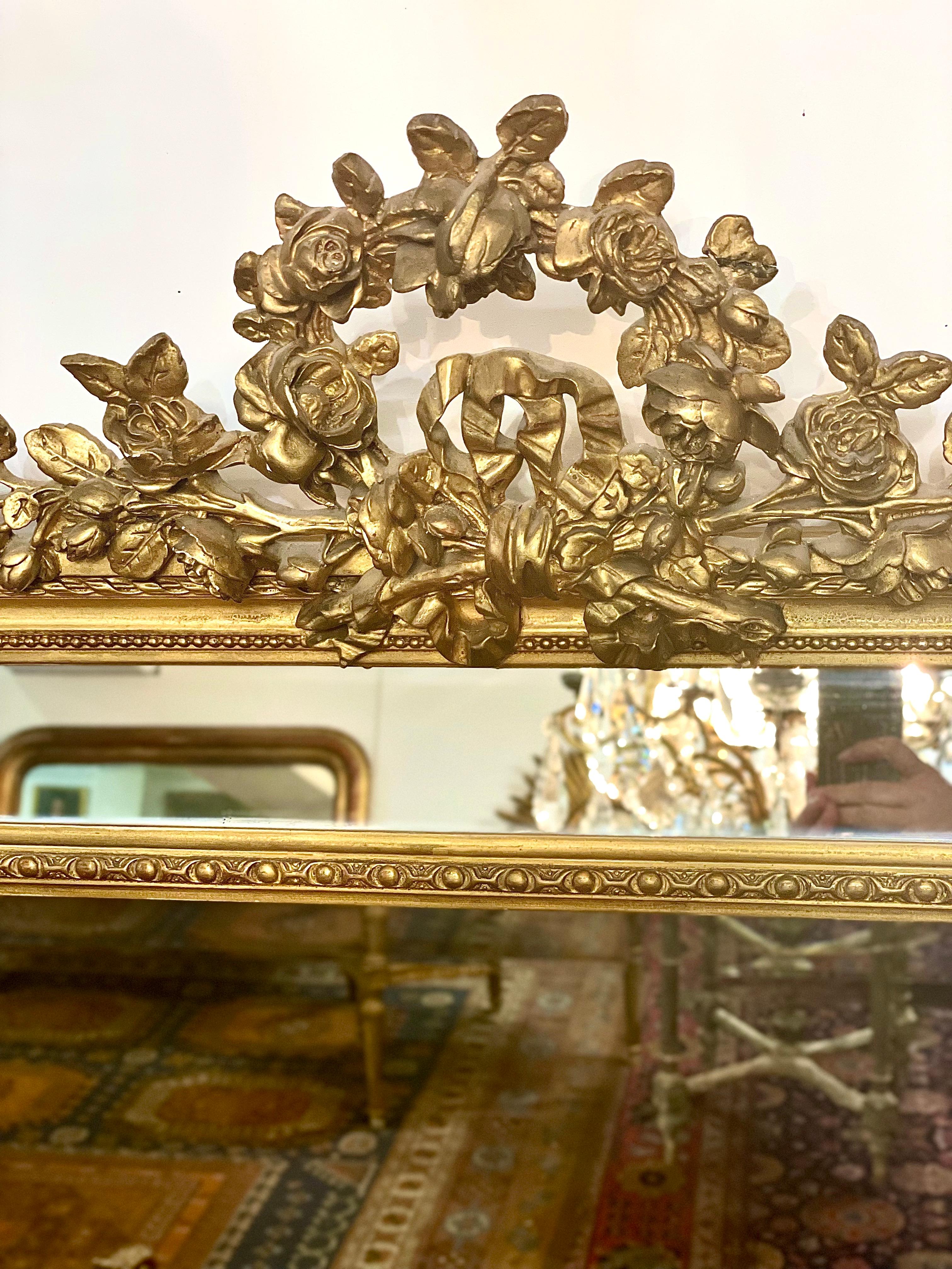 French Napoleon III Period Giltwood Beveled Mirror with Parecloses