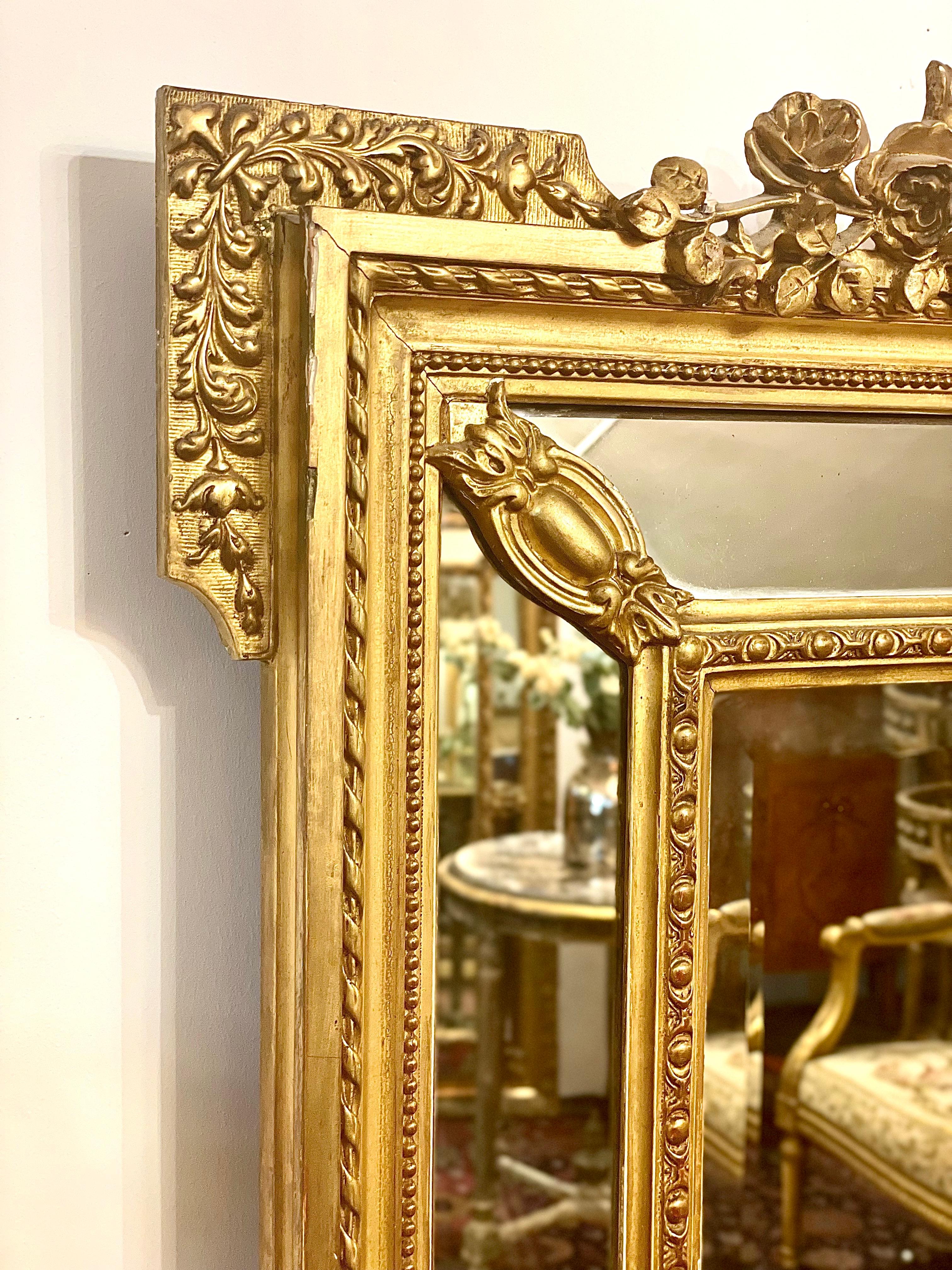 19th Century Napoleon III Period Giltwood Beveled Mirror with Parecloses