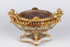A Fine French Ormolu, Champleve Enamel, and Onyx Figural Centerpiece Jardiniere