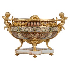 Feiner französischer Tafelaufsatz aus Goldbronze, Champleve-Emaille und Onyx, Jardiniere