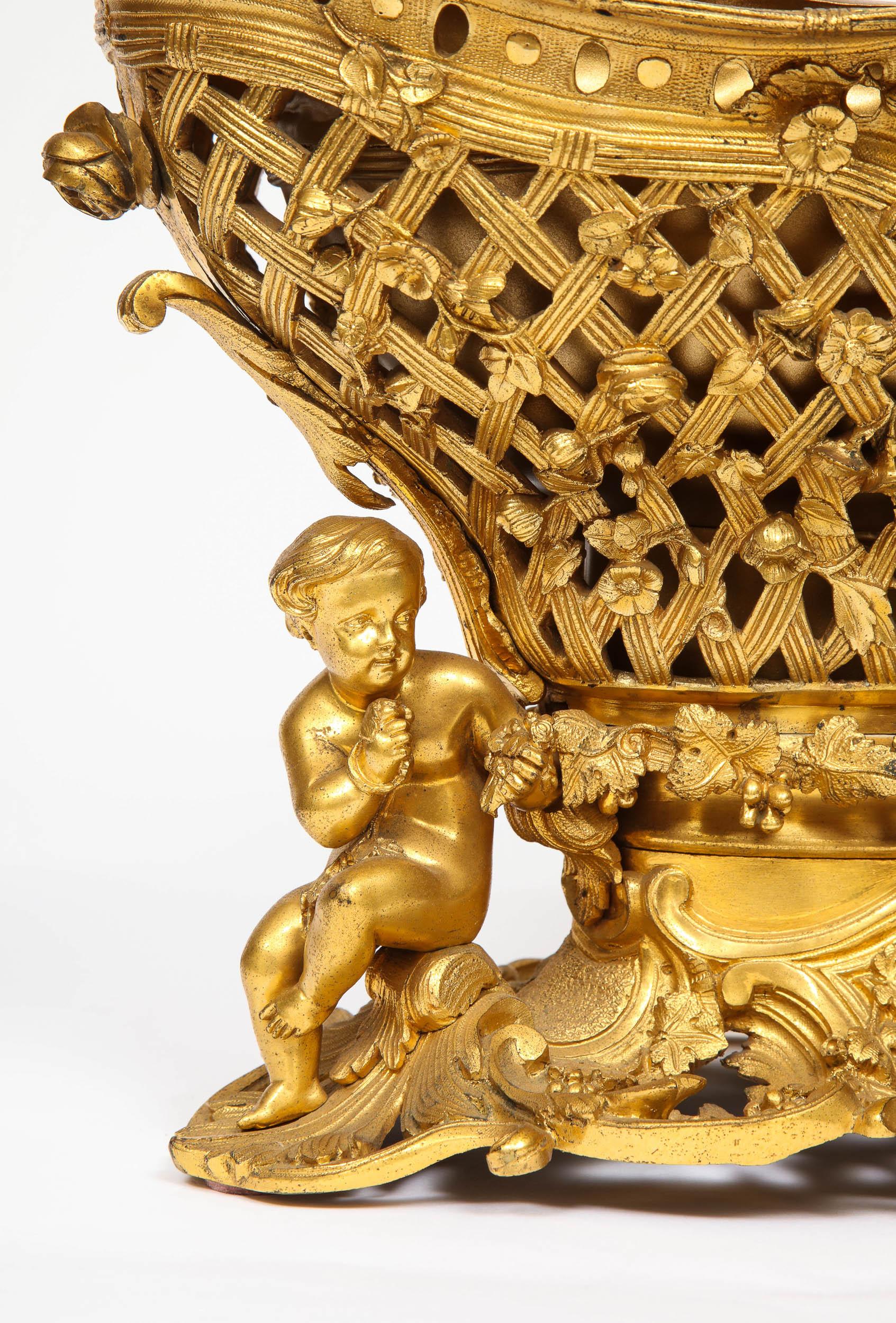 Fine French Rococo Ormolu Bronze Basket Centerpiece with Putti, Henri Picard 7