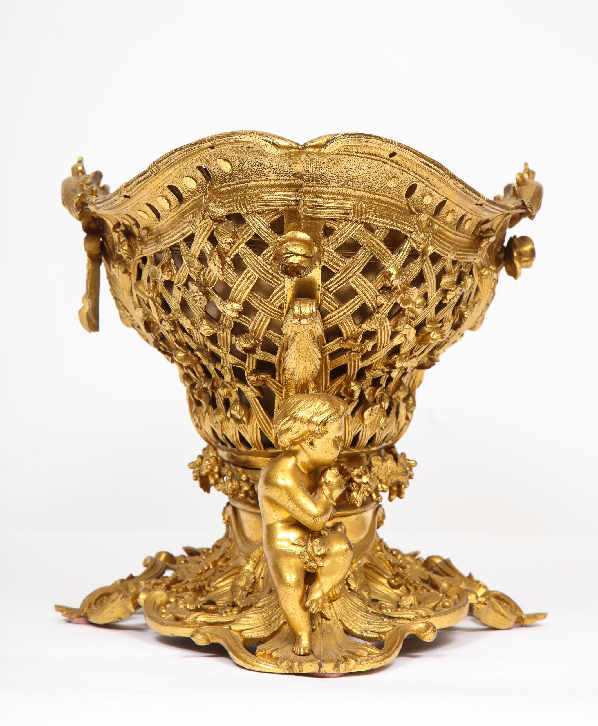 Fine French Rococo Ormolu Bronze Basket Centerpiece with Putti, Henri Picard 8