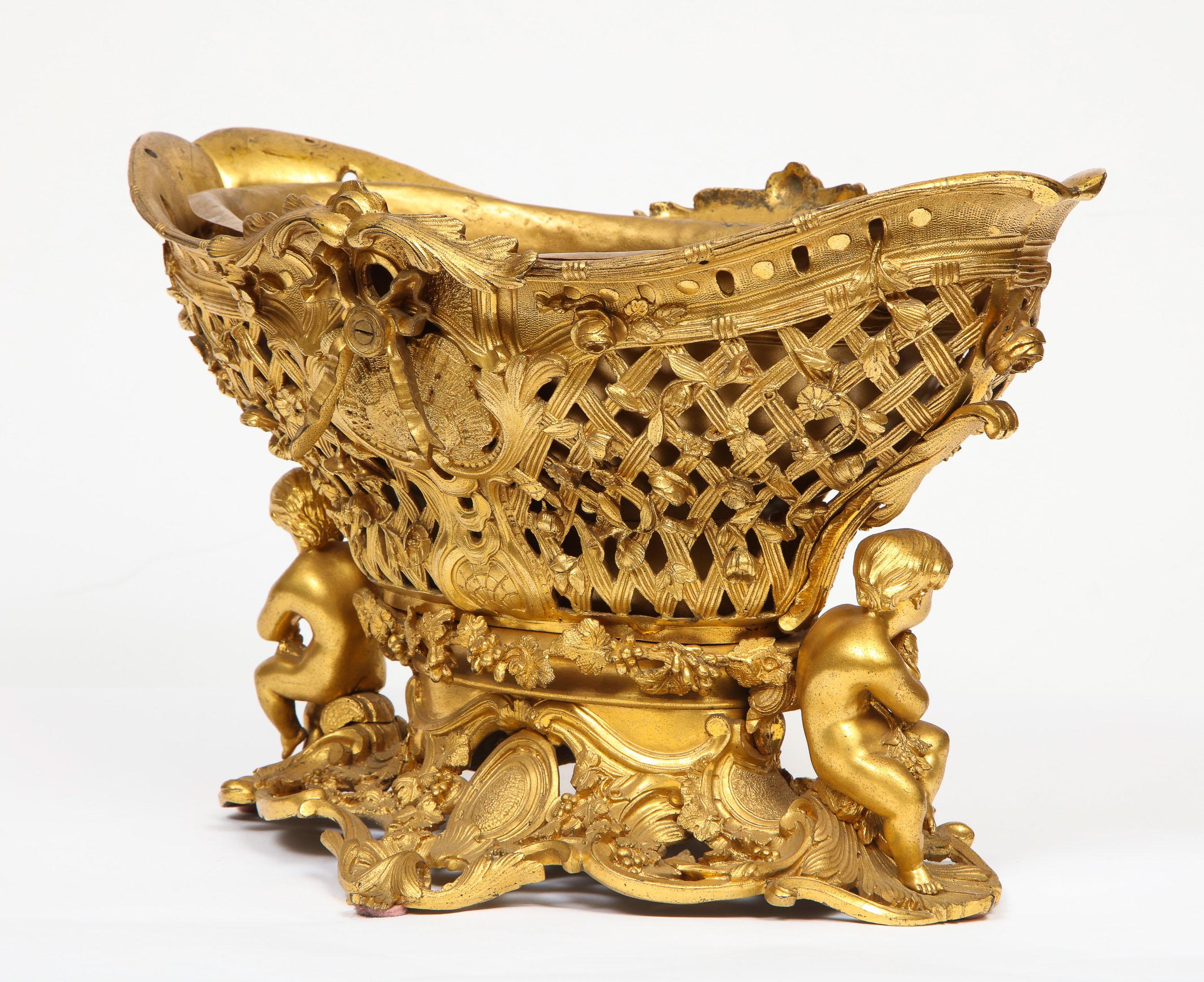 Fine French Rococo Ormolu Bronze Basket Centerpiece with Putti, Henri Picard 9