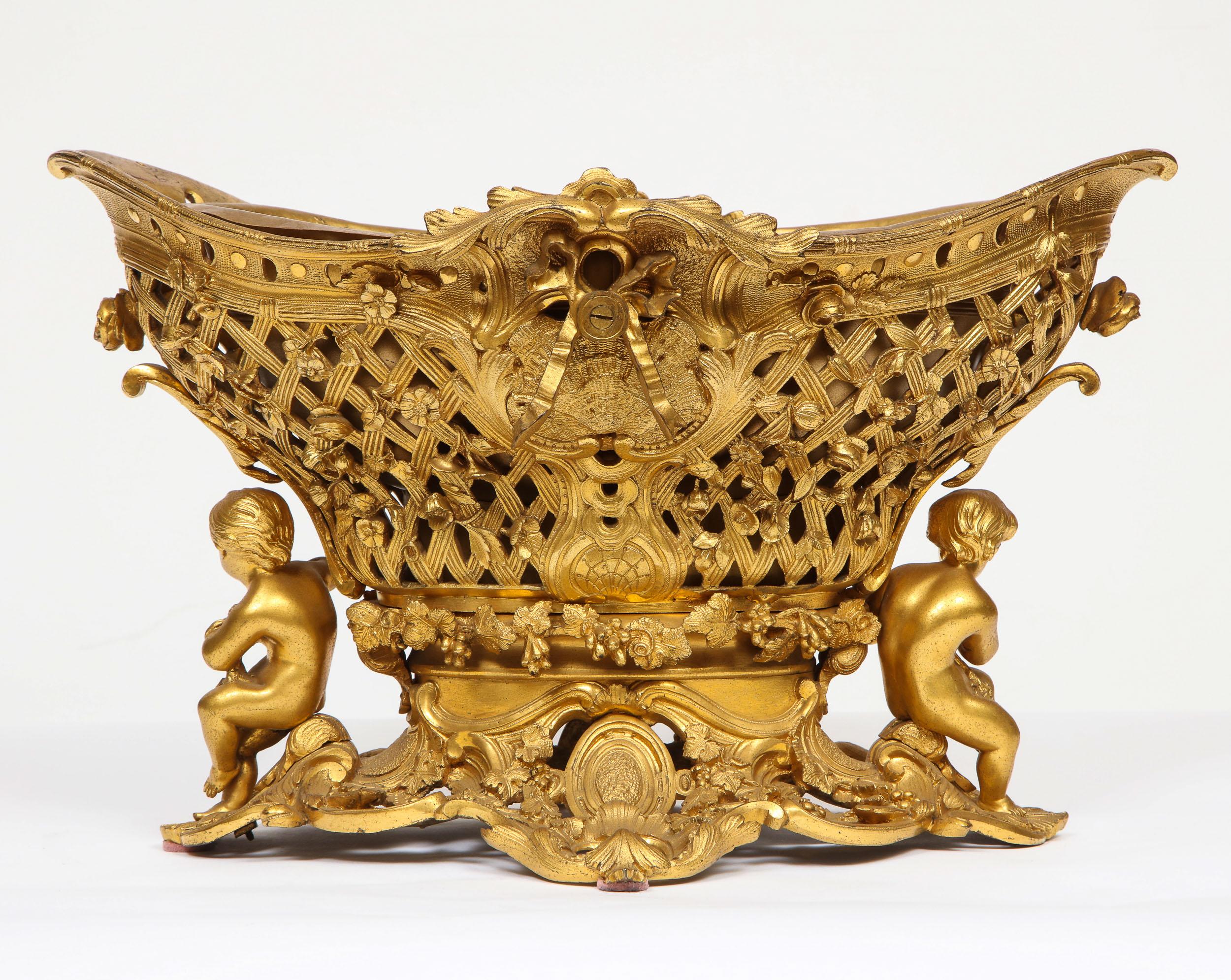 Fine French Rococo Ormolu Bronze Basket Centerpiece with Putti, Henri Picard 10