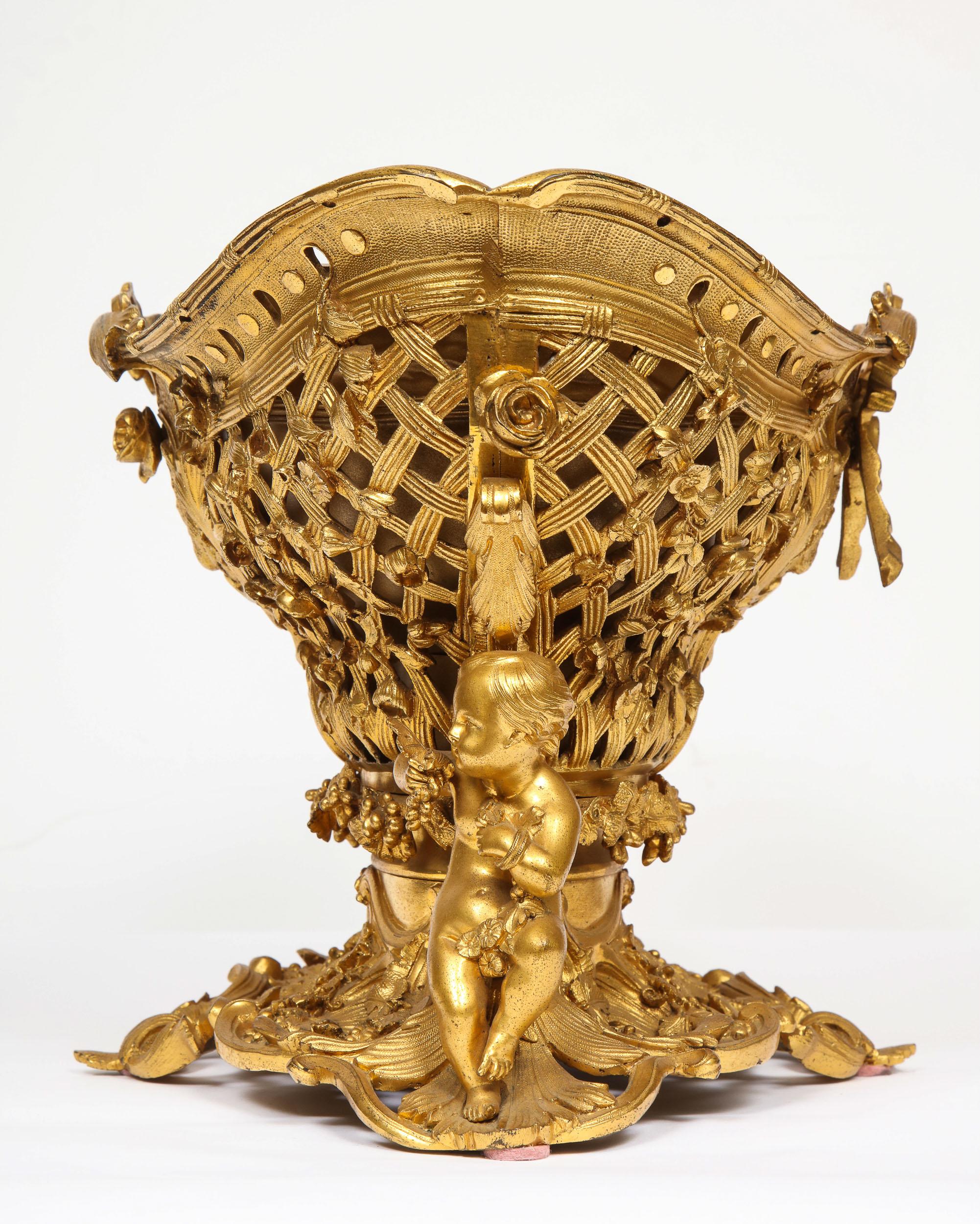 Fine French Rococo Ormolu Bronze Basket Centerpiece with Putti, Henri Picard 12