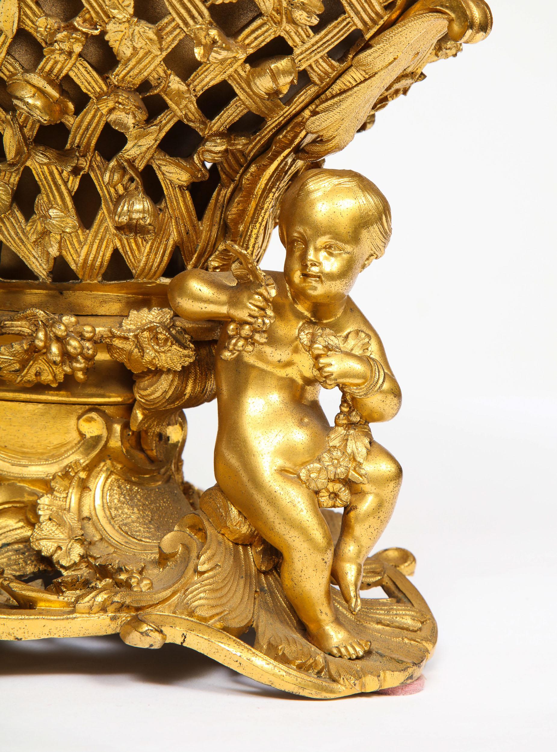 Fine French Rococo Ormolu Bronze Basket Centerpiece with Putti, Henri Picard 13