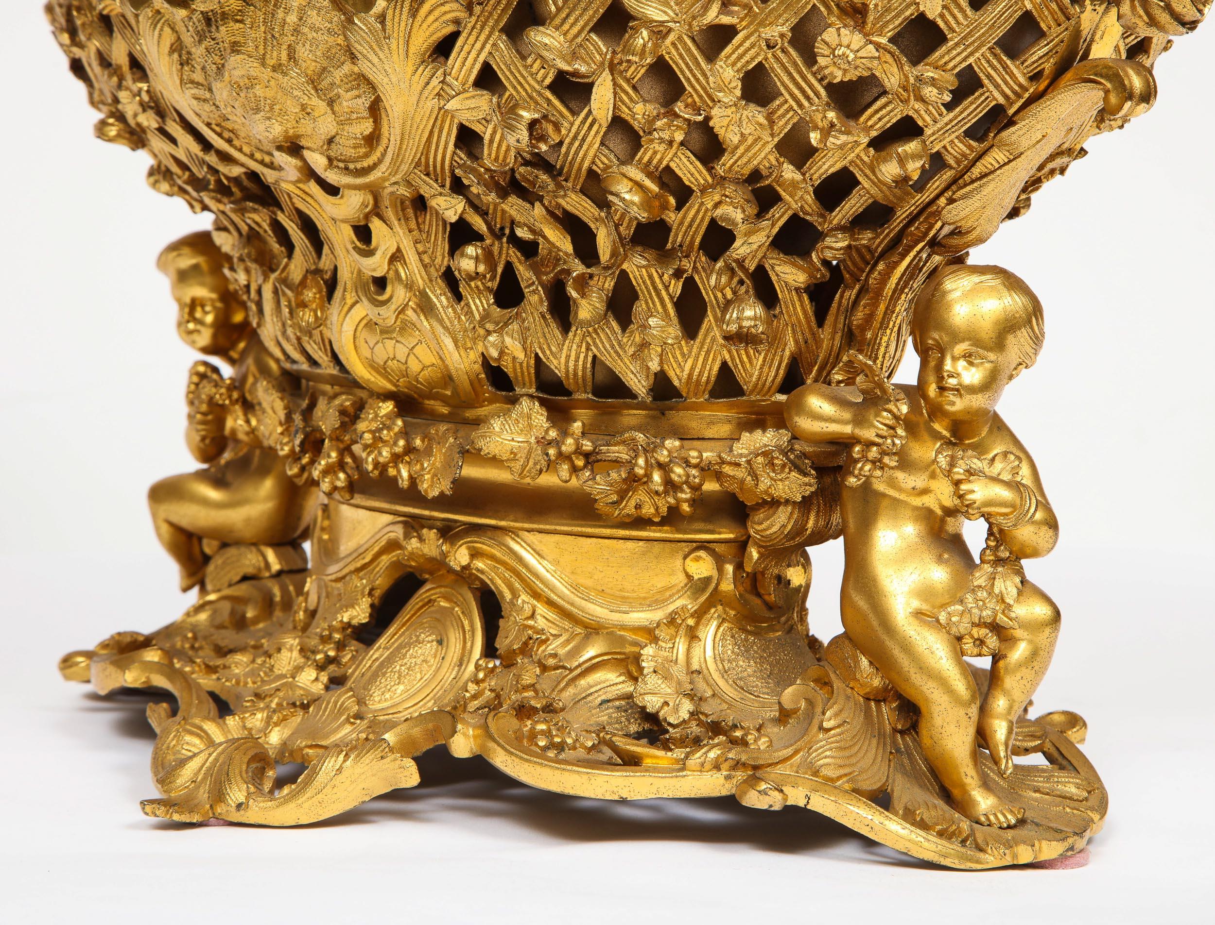 Fine French Rococo Ormolu Bronze Basket Centerpiece with Putti, Henri Picard 14