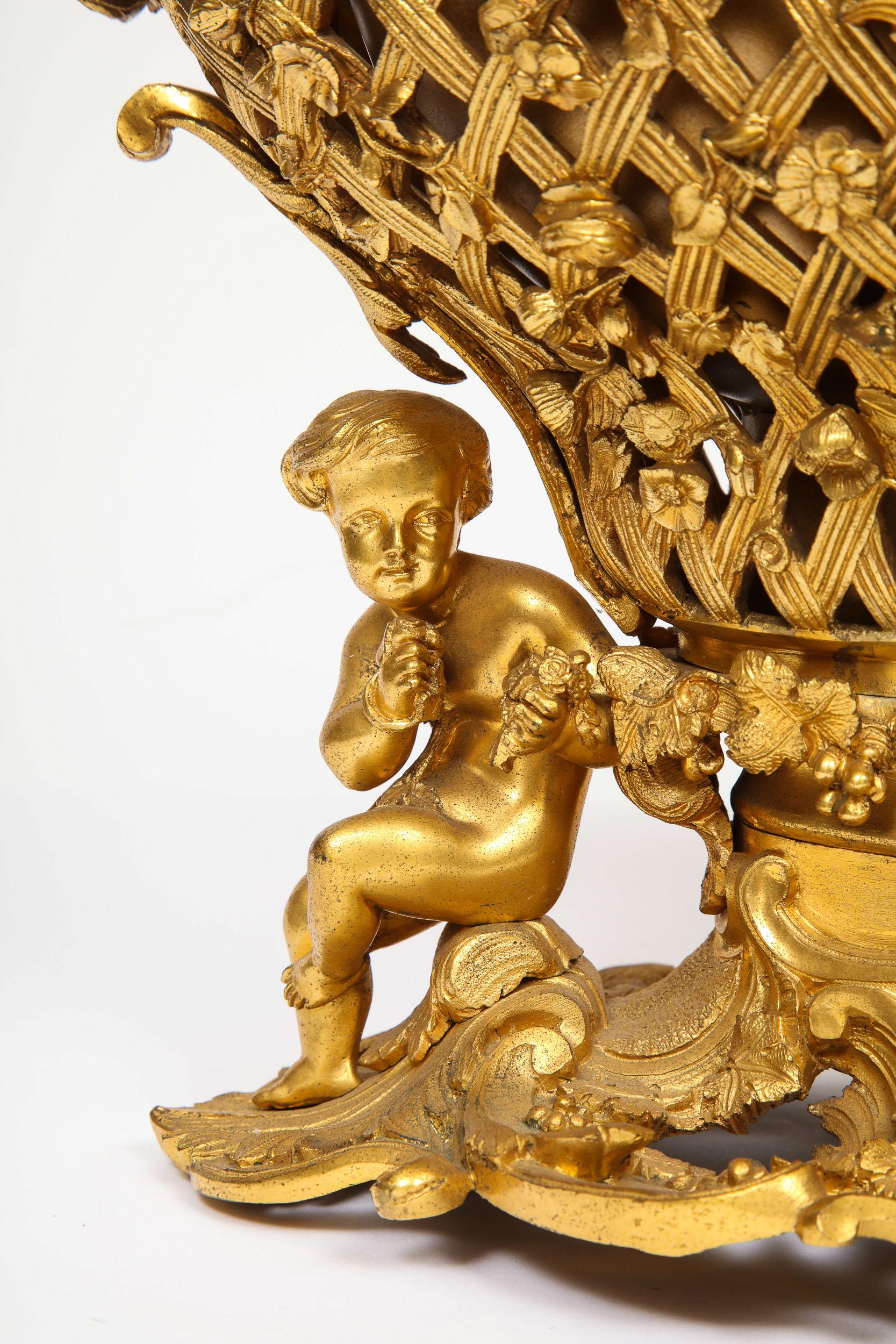 Fine French Rococo Ormolu Bronze Basket Centerpiece with Putti, Henri Picard 15
