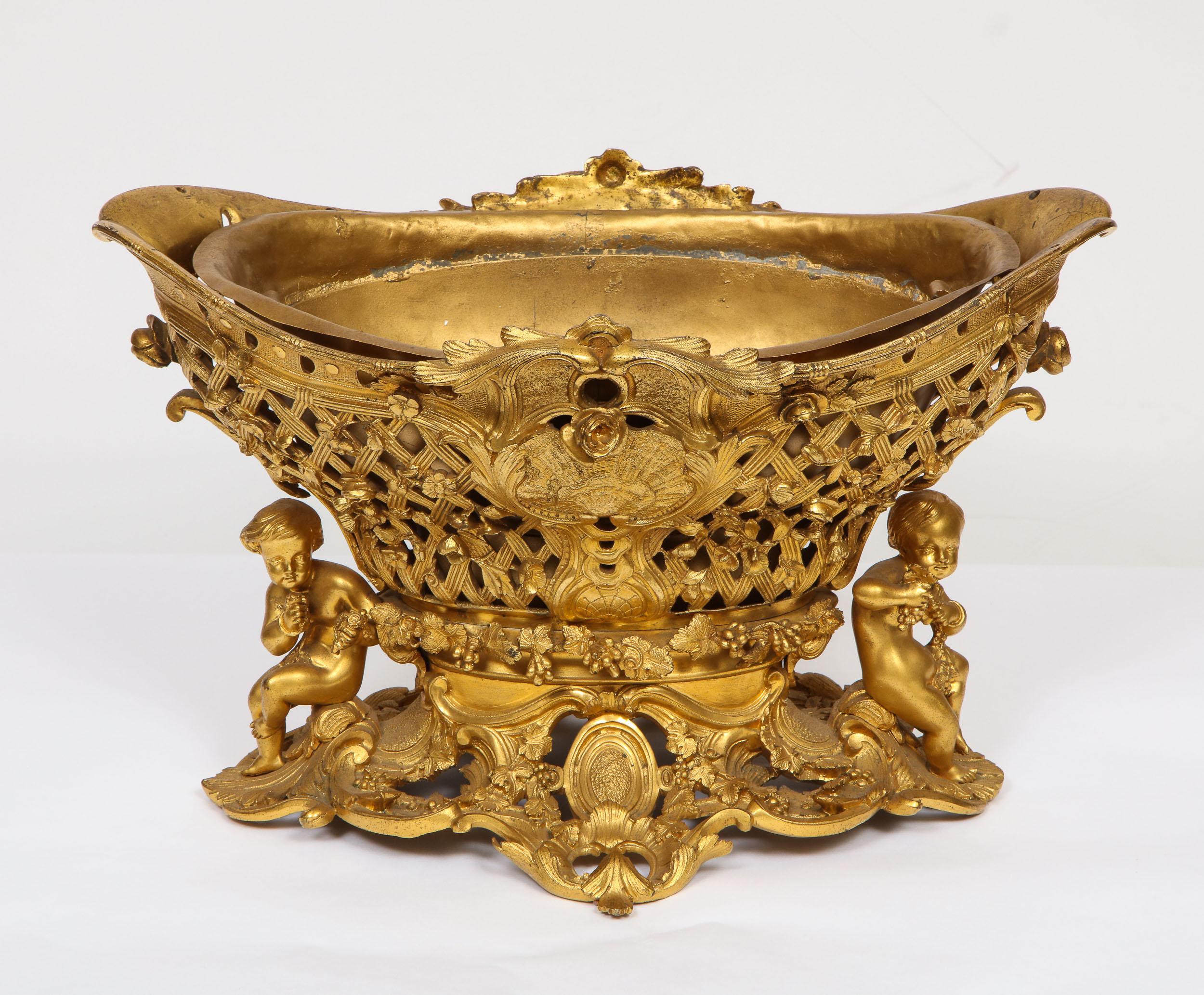 Fine French Rococo Ormolu Bronze Basket Centerpiece with Putti, Henri Picard In Good Condition In New York, NY