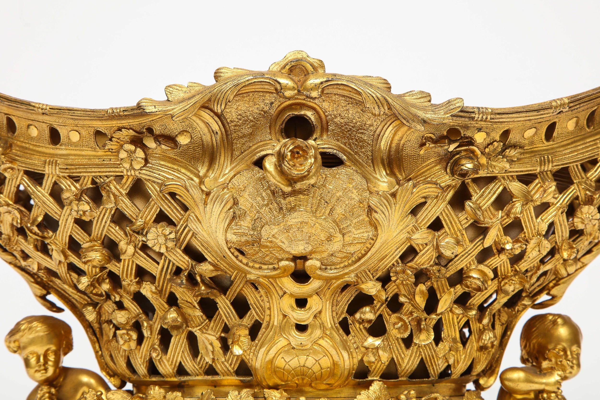 Fine French Rococo Ormolu Bronze Basket Centerpiece with Putti, Henri Picard 2