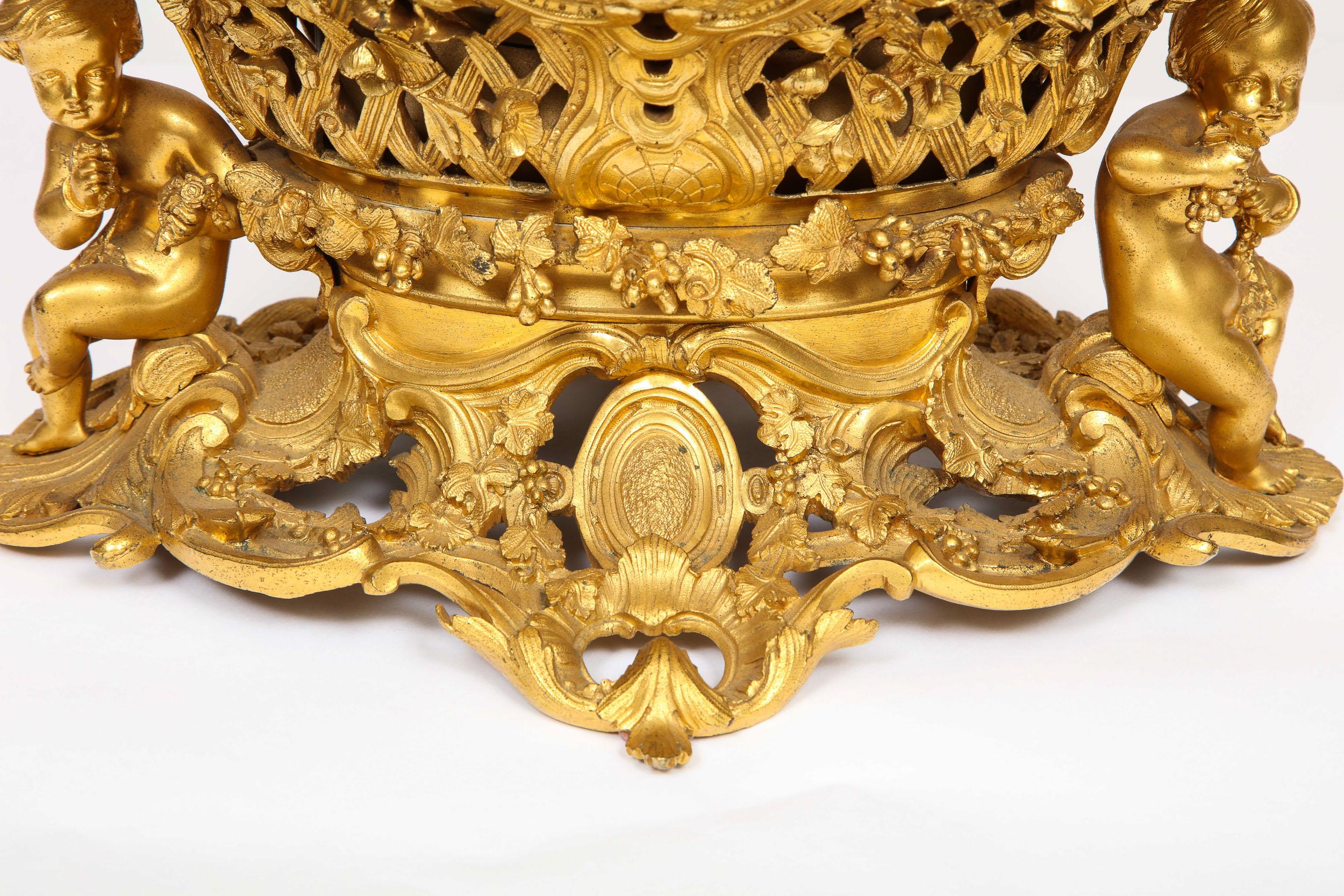 Fine French Rococo Ormolu Bronze Basket Centerpiece with Putti, Henri Picard 3