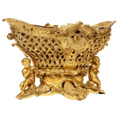 Fine French Rococo Ormolu Bronze Basket Centerpiece with Putti, Henri Picard