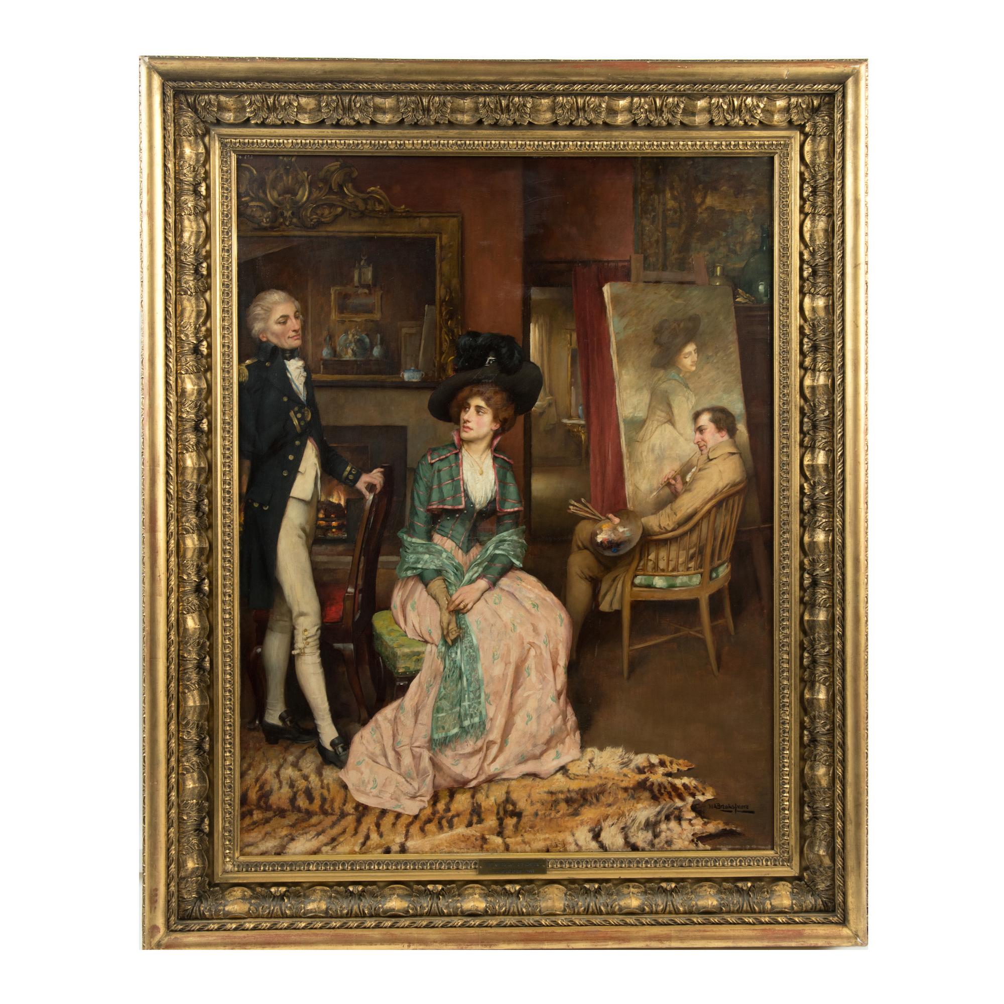 Anglais Peinture à l'huile de genre de William Arthur Breakspeare représentant une pièce de théâtre  en vente