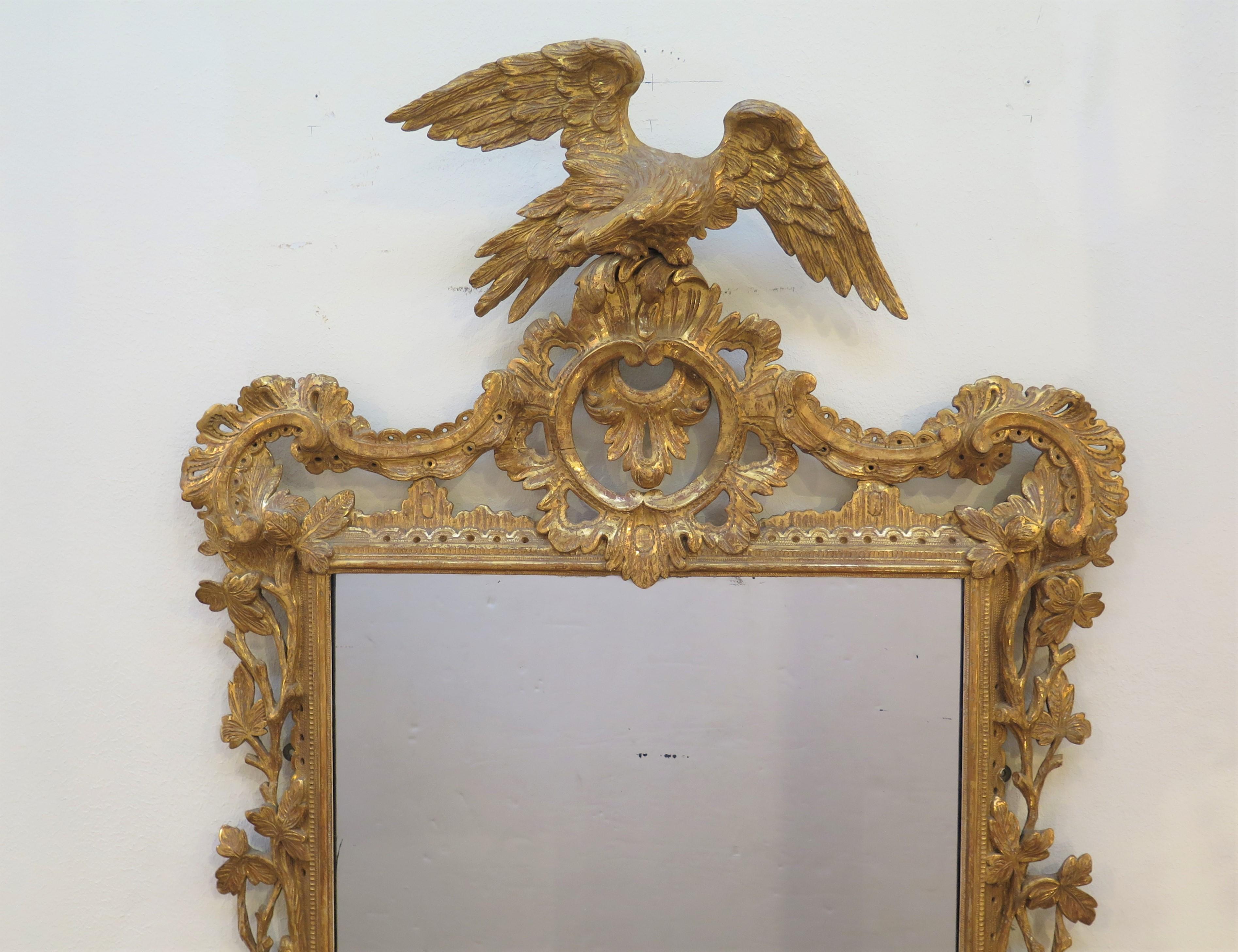 Hand-Carved A Fine George II Carved Giltwood Mirror with Phoenix Crest For Sale