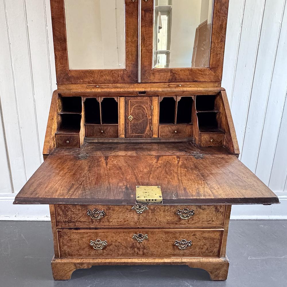 A Fine George II English Walnut Bureau Bookcase For Sale 4