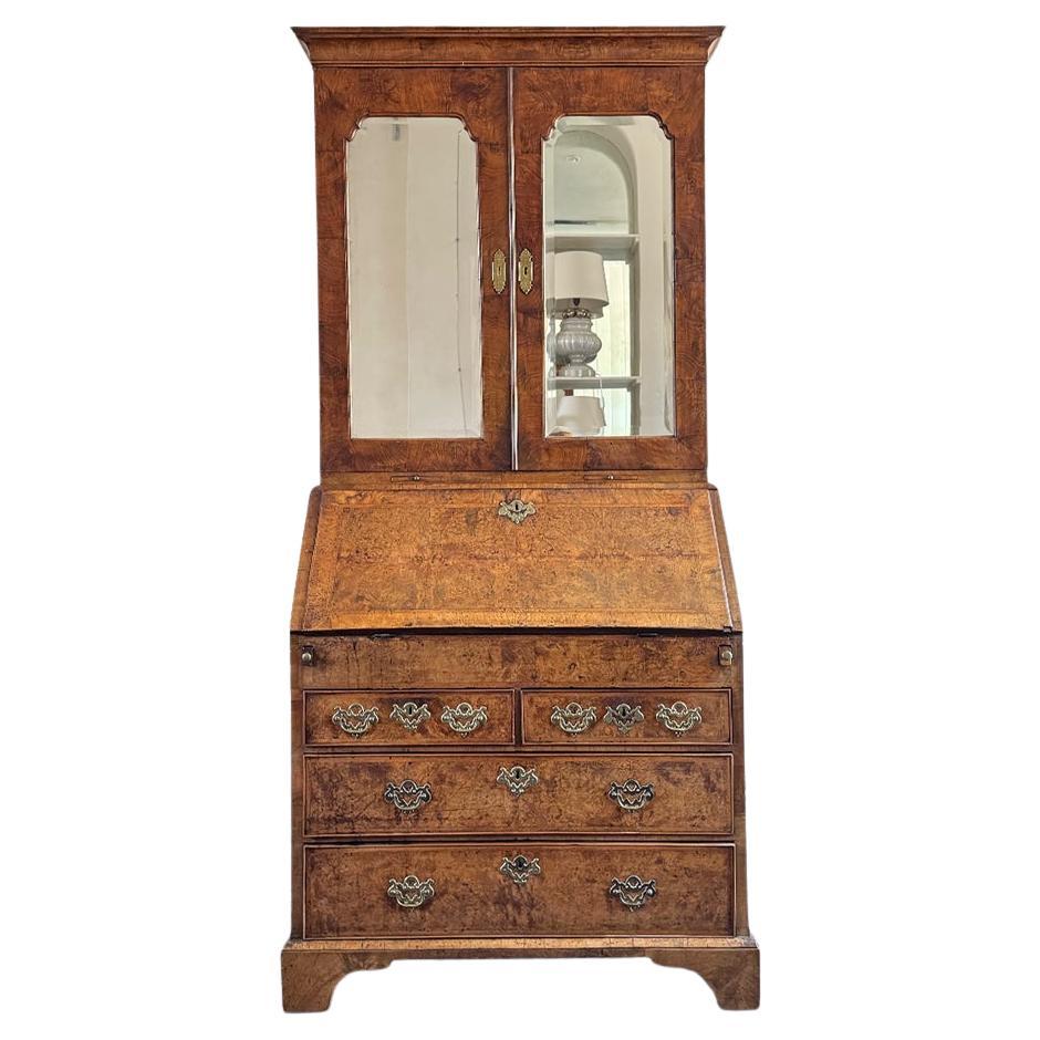 A Fine George II English Walnut Bureau Bookcase For Sale