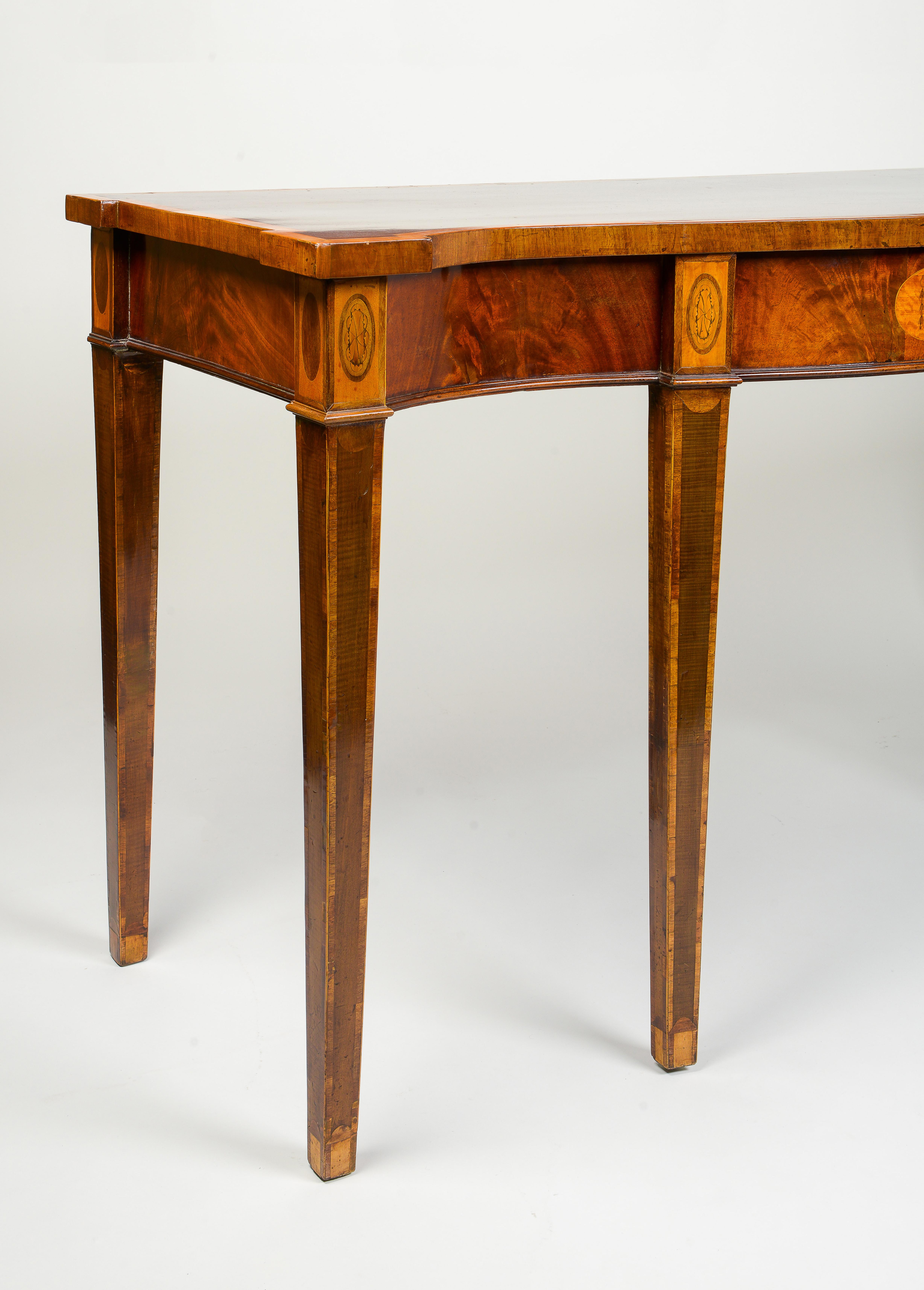 Late 18th Century Fine George III Mahogany and Satinwood-Inlaid Serpentine Serving Table For Sale