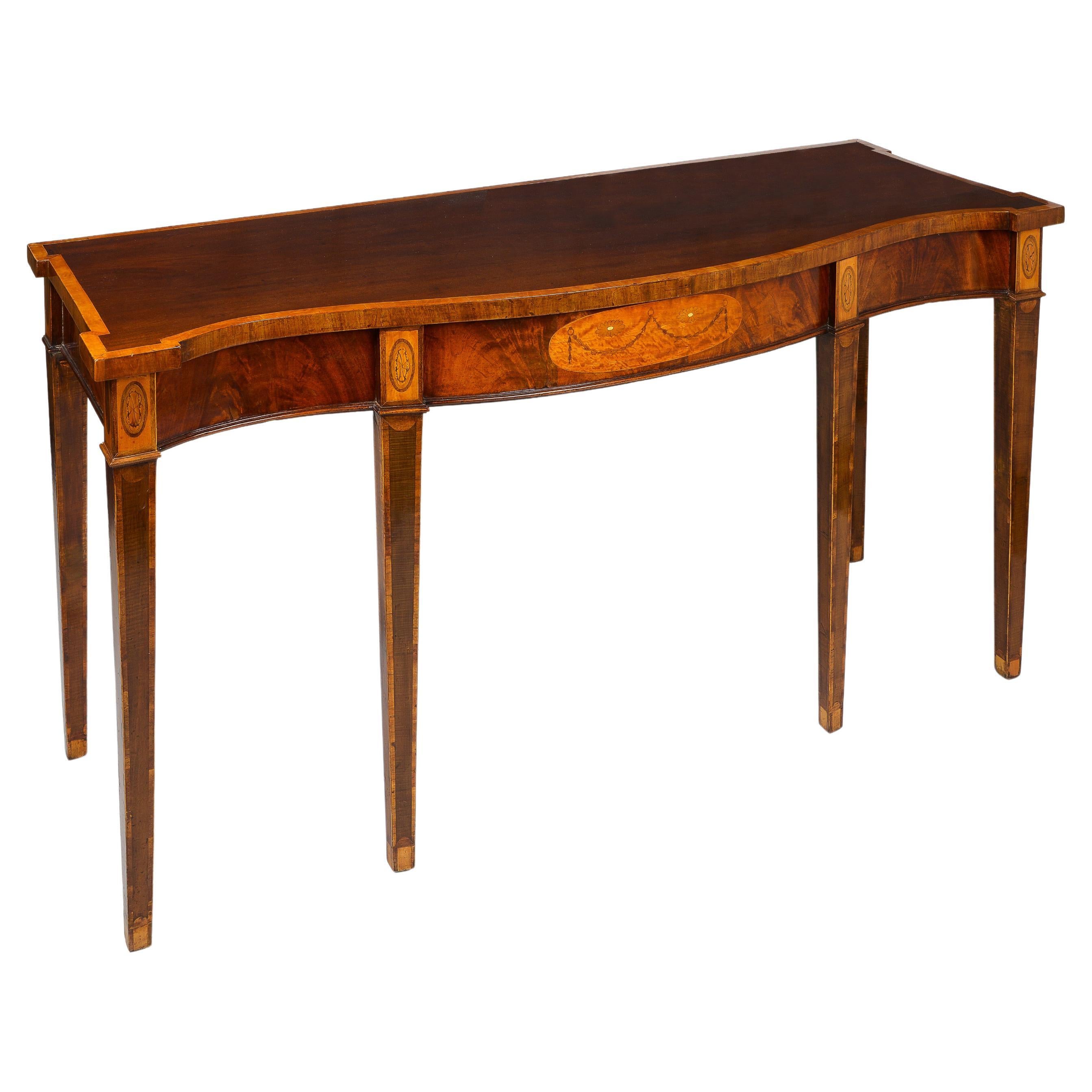 Fine George III Mahogany and Satinwood-Inlaid Serpentine Serving Table For Sale
