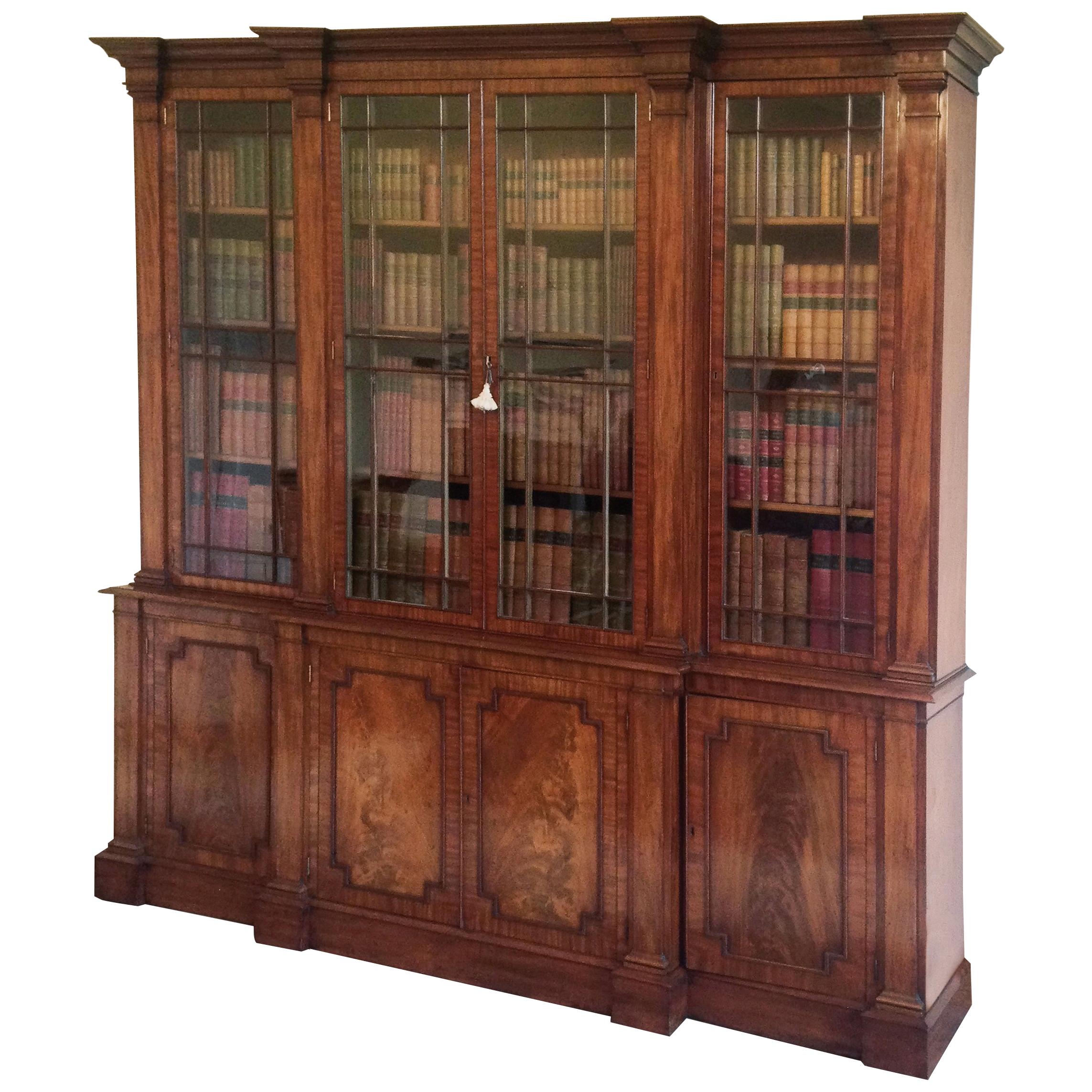 Fine George III Period Mahogany 'Gillows' Breakfront Bookcase