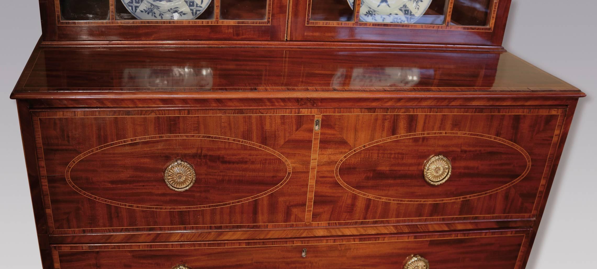 English Fine George III Period Mahogany Secretaire Bookcase For Sale