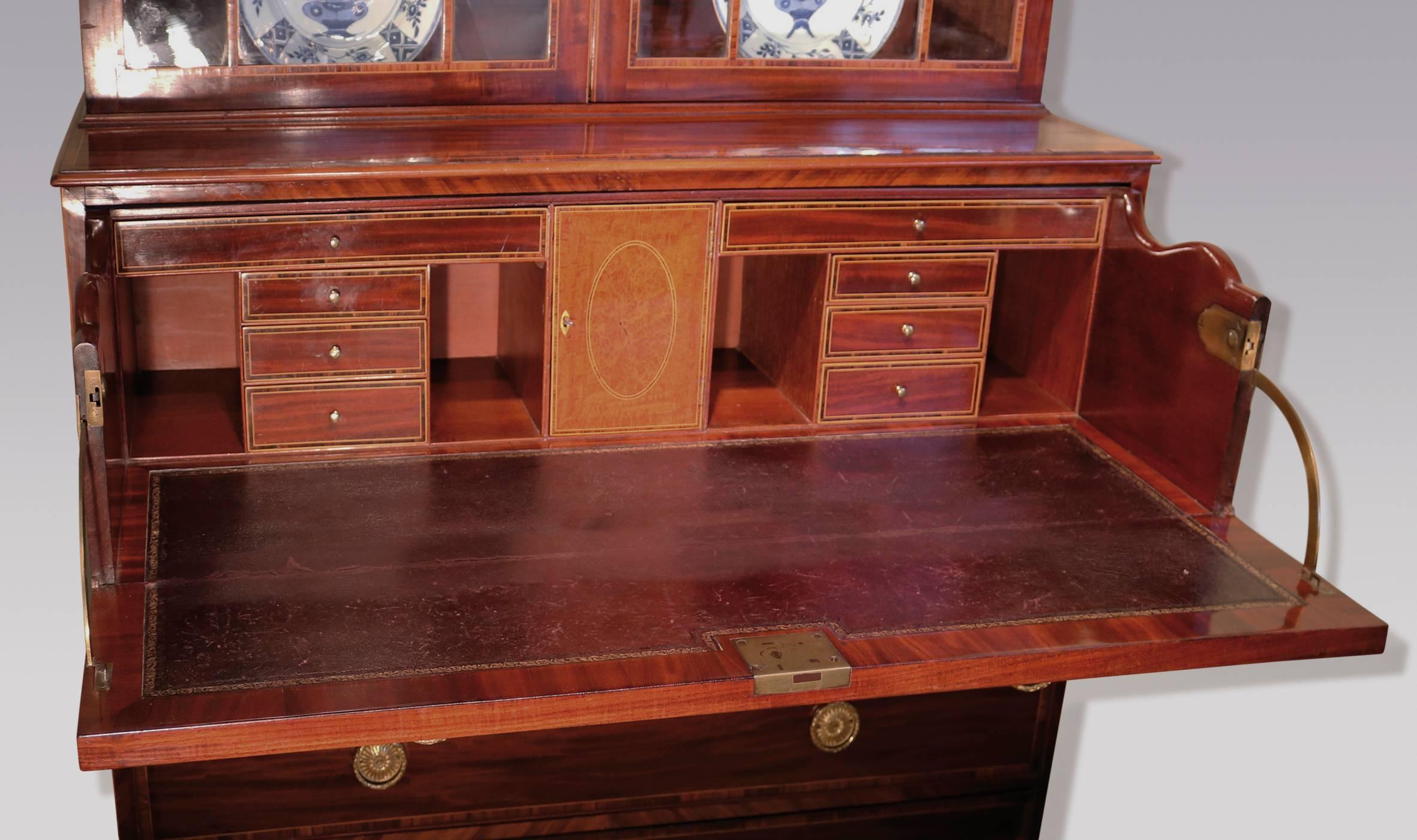 Polished Fine George III Period Mahogany Secretaire Bookcase For Sale