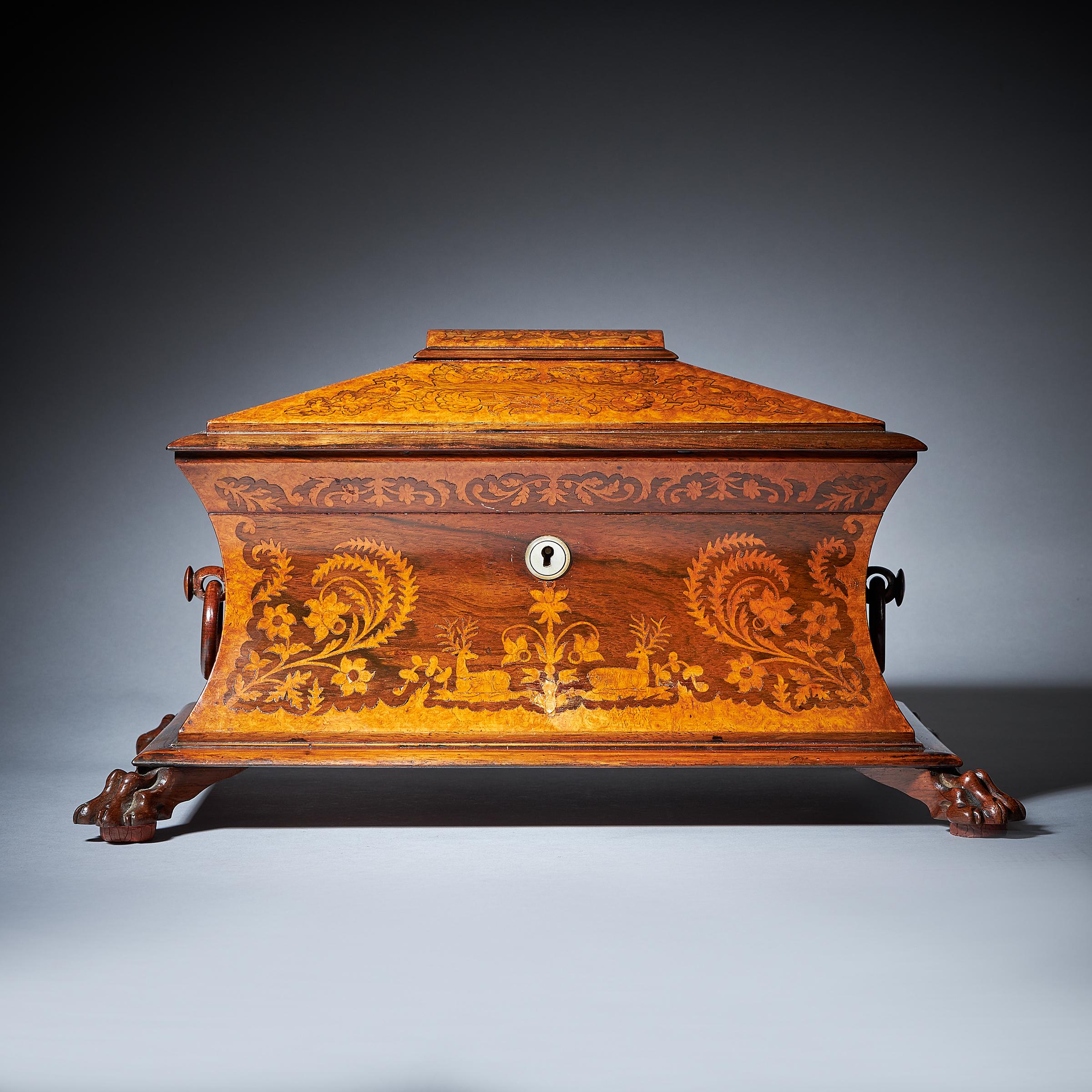 George IV Fine George iv Regency Sarcophagus Rosewood Amboyna Marquetry Tea Caddy
