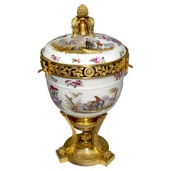 Antique Fine German 19th Century Porcelain and Gilt-Bronze Mounted Potpourri Urn Vase