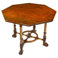 Fine Gillow & Co Walnut Centre Table with an Octagonal Top and Lion Paw Feet
