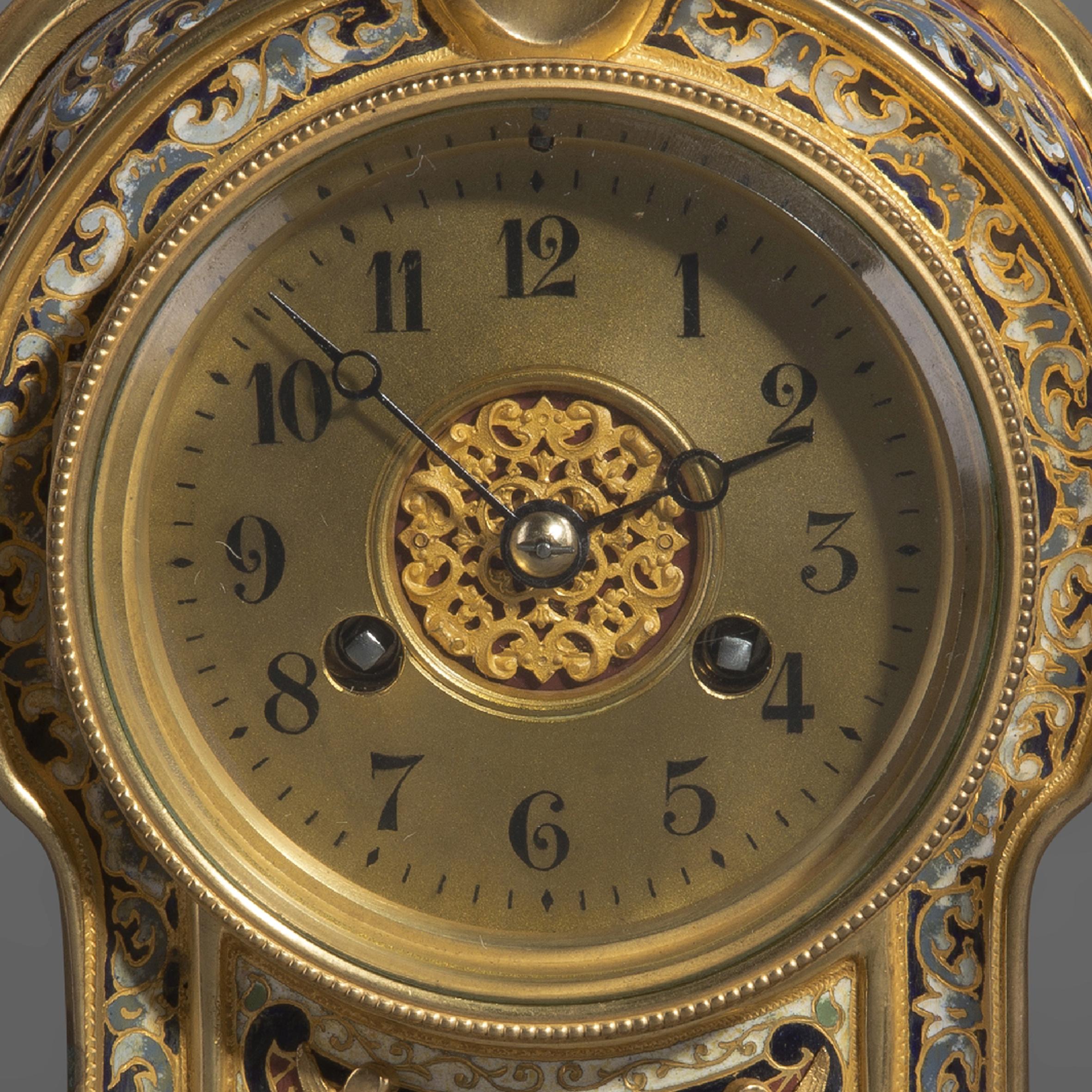 Fine Gilt-Bronze and Champlevé Enamel Clock, circa 1880 In Good Condition For Sale In Brighton, West Sussex