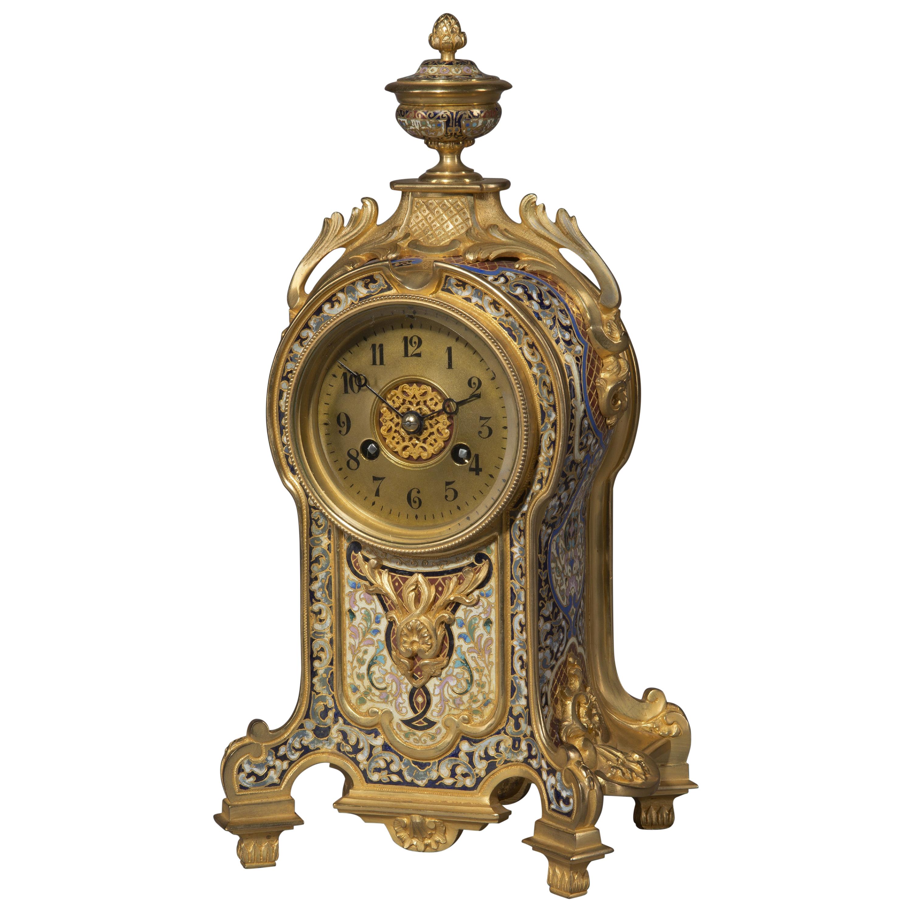 Fine Gilt-Bronze and Champlevé Enamel Clock, circa 1880 For Sale