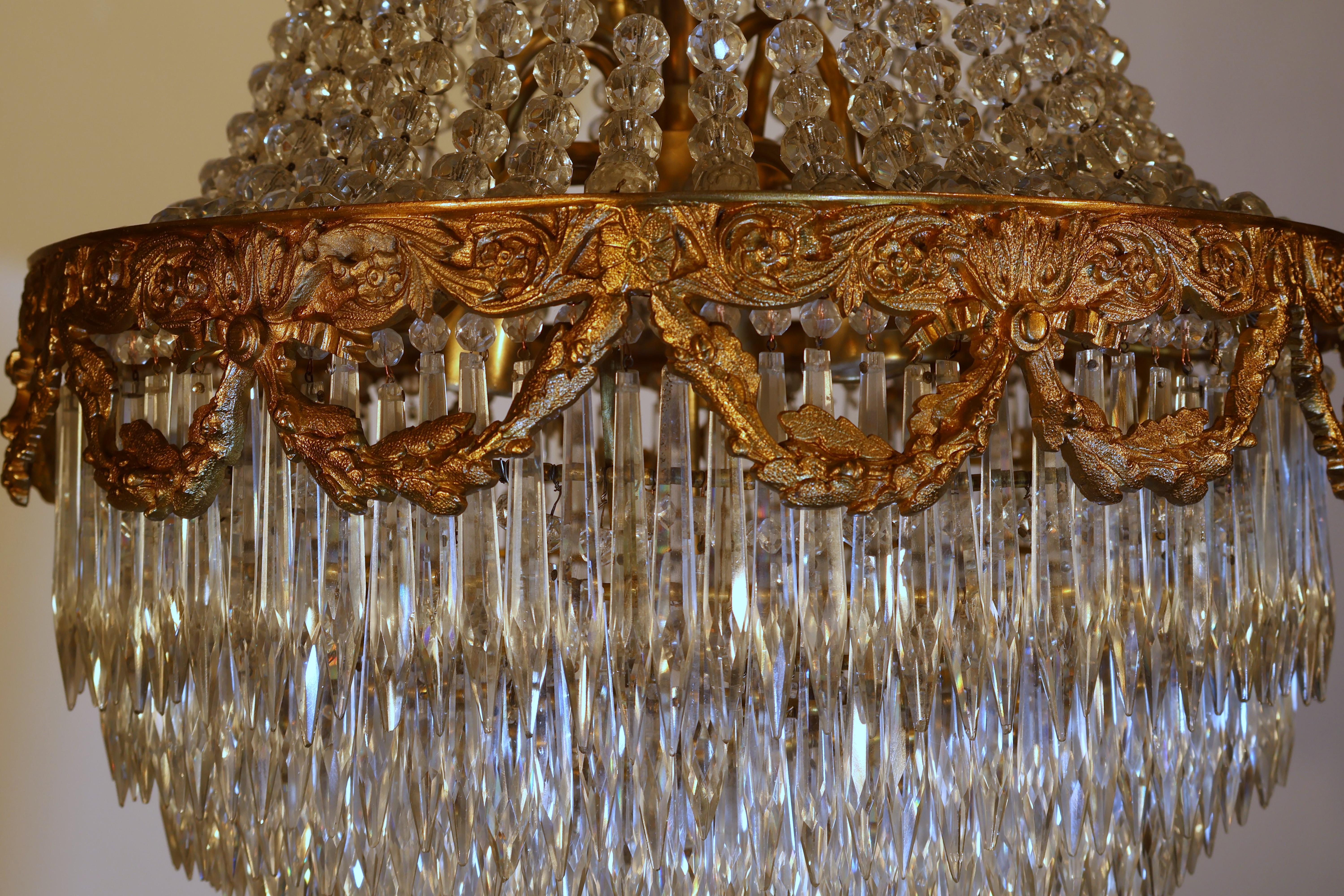 Empire A Fine Gilt Bronze & Crystal Chandelier by Baccarat