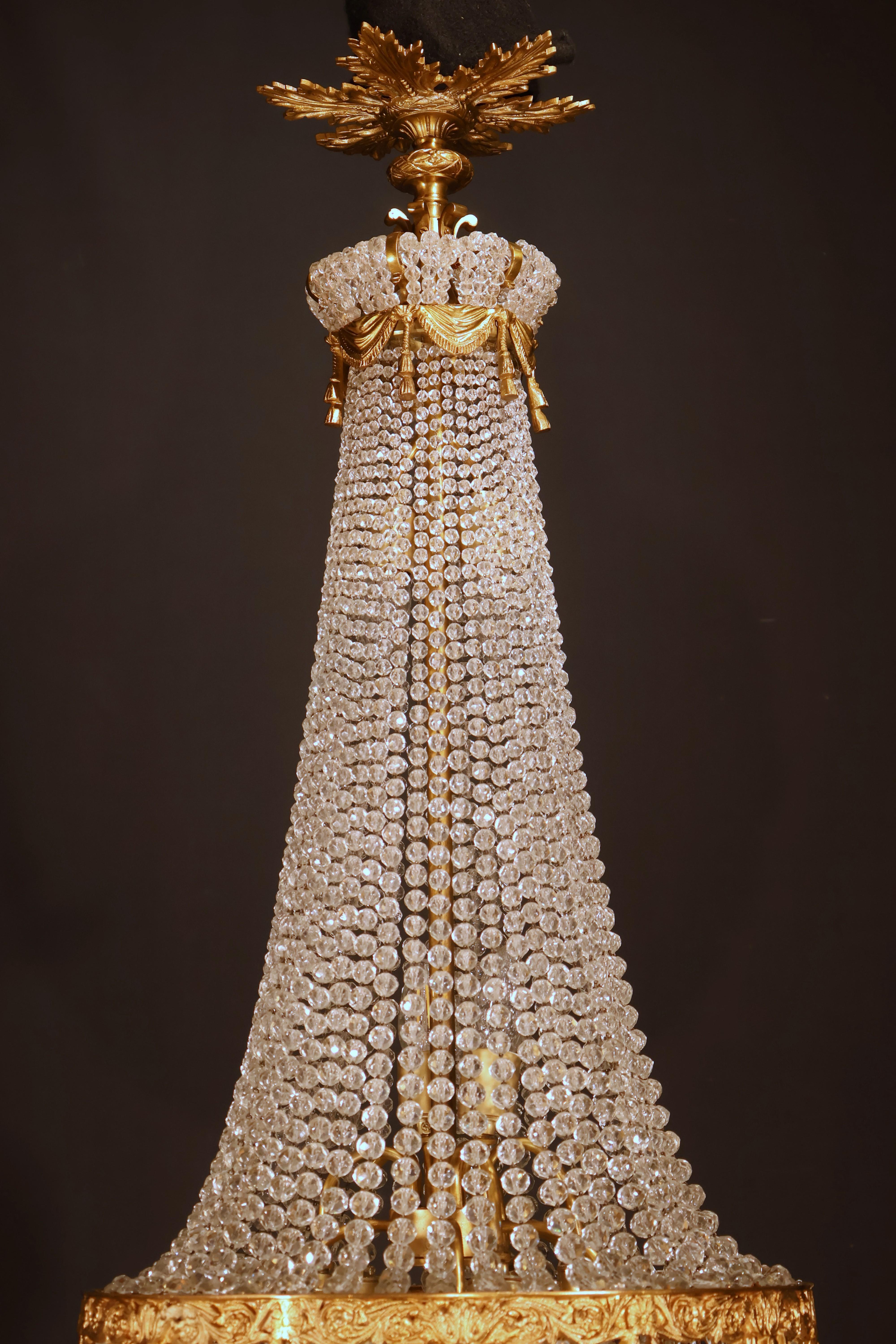 French A Fine Gilt Bronze & Crystal Chandelier by Baccarat