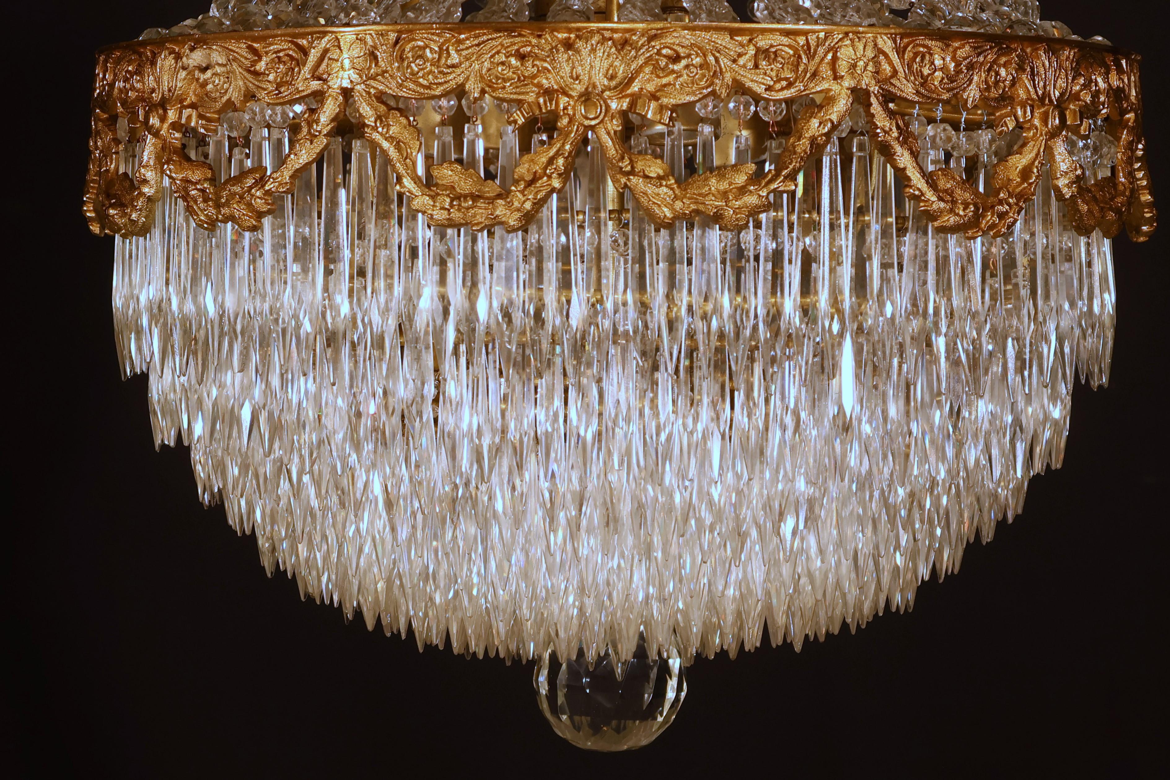 Early 20th Century A Fine Gilt Bronze & Crystal Chandelier by Baccarat