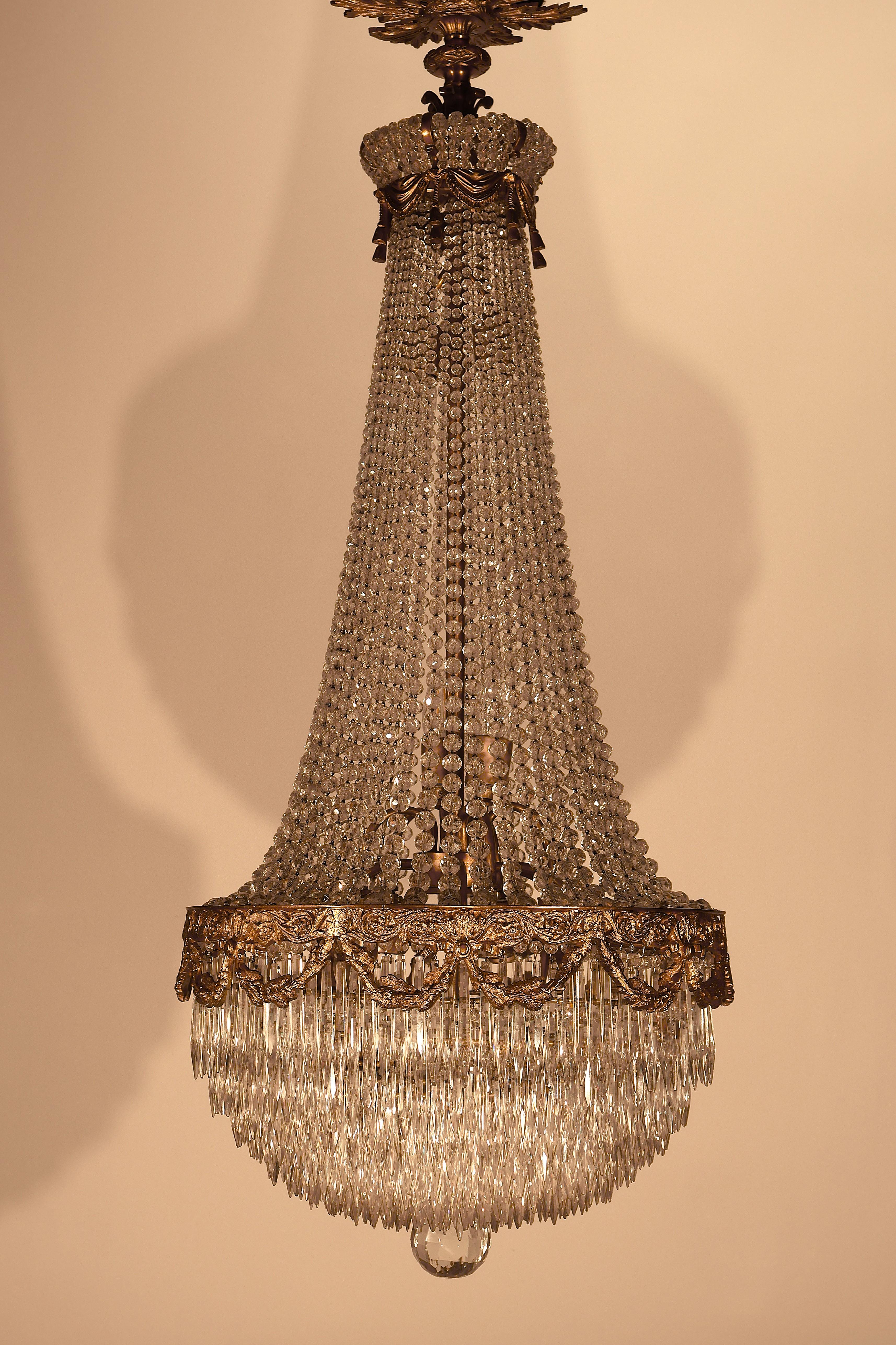A Fine Gilt Bronze & Crystal Chandelier by Baccarat 1